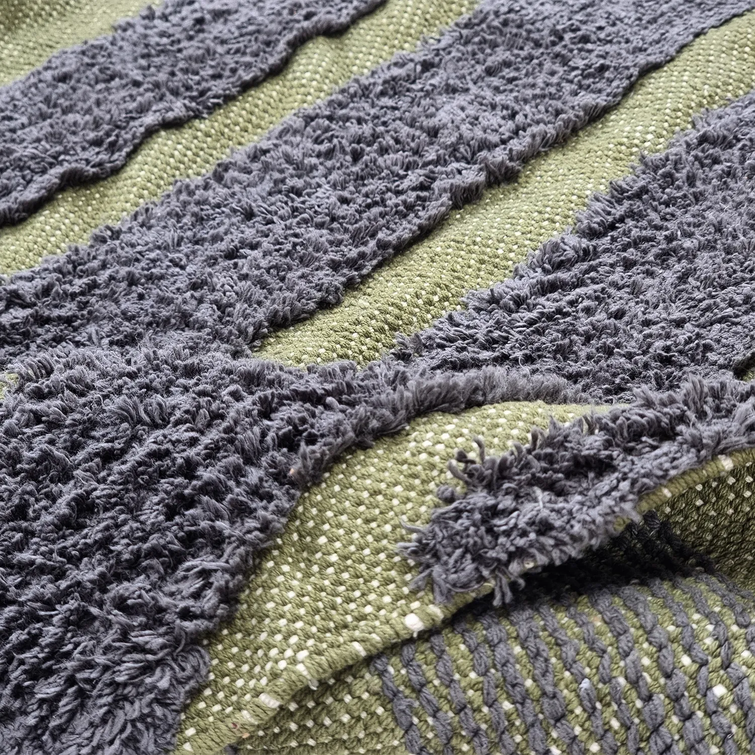 Ryamattor - Callista Natural Cotton Shaggy (svart/grön)