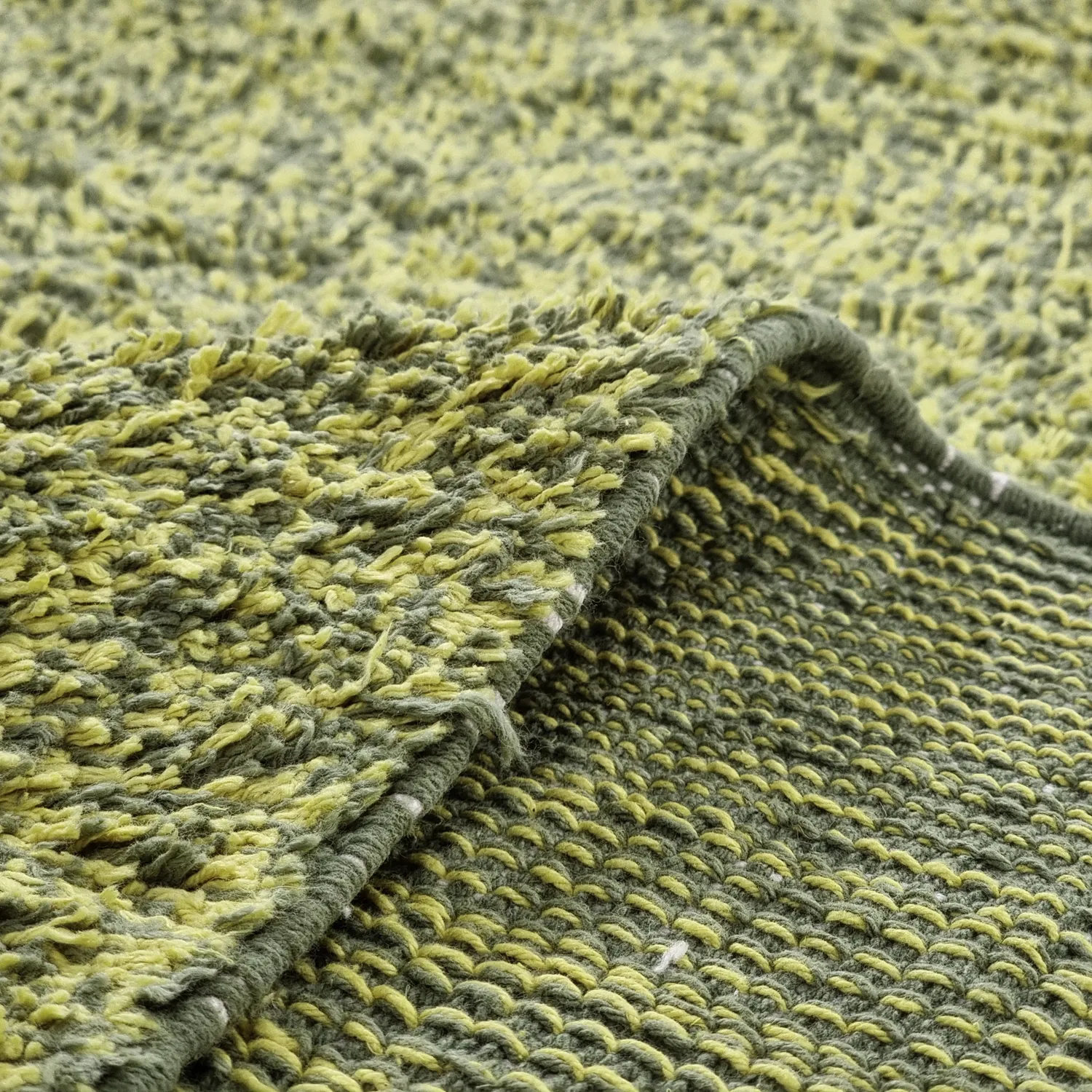 Ryamattor - Celina Natural Cotton Shaggy (grön/gul)