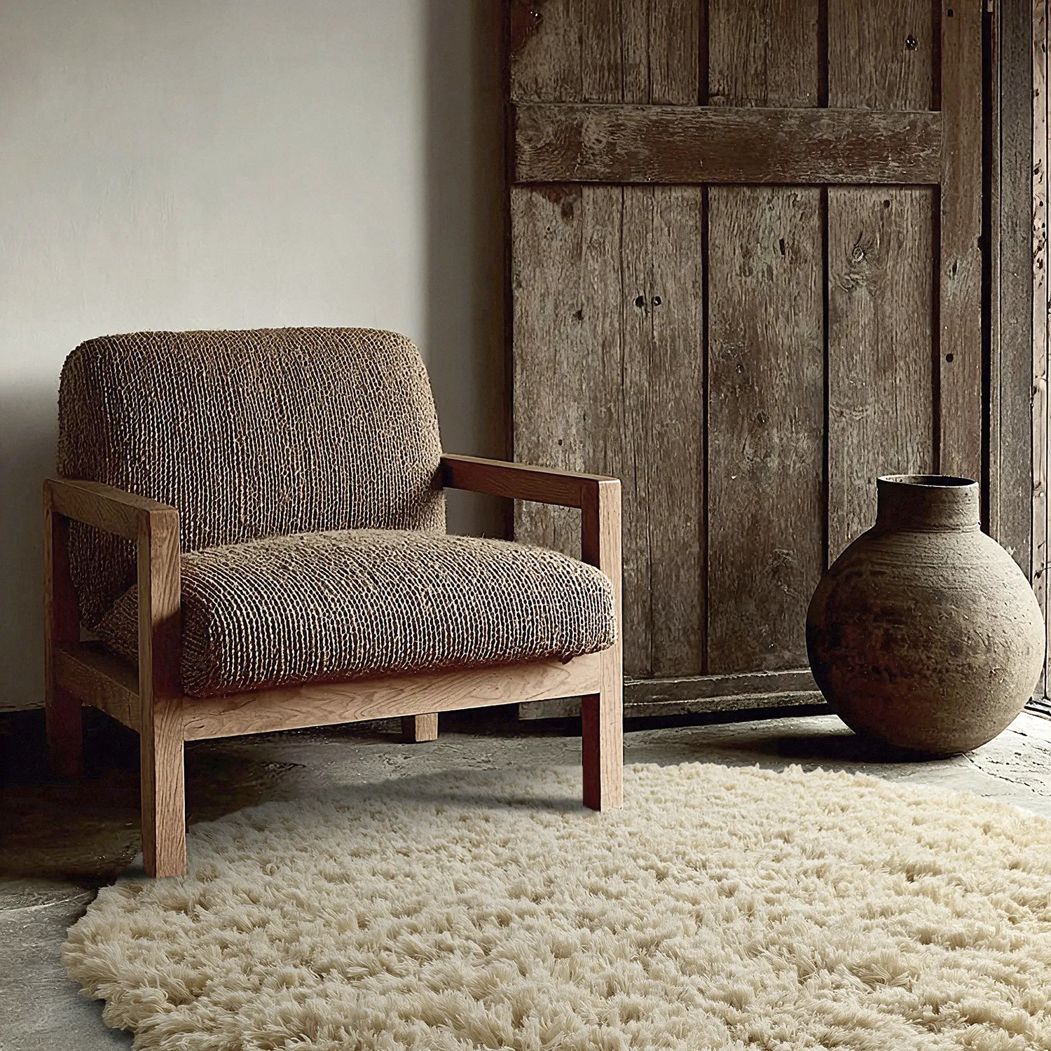 Rund matta - Fassale Hand Woven Wool Shaggy (cream)