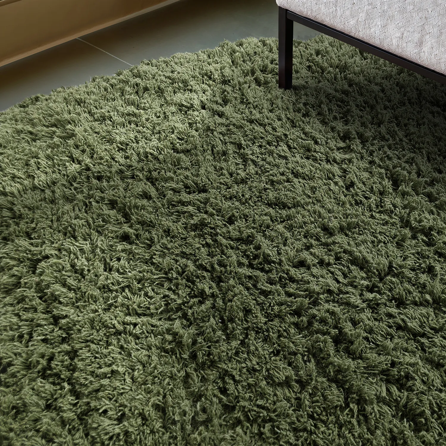 Rund matta - Fassale Hand Woven Wool Shaggy (mossgrön)