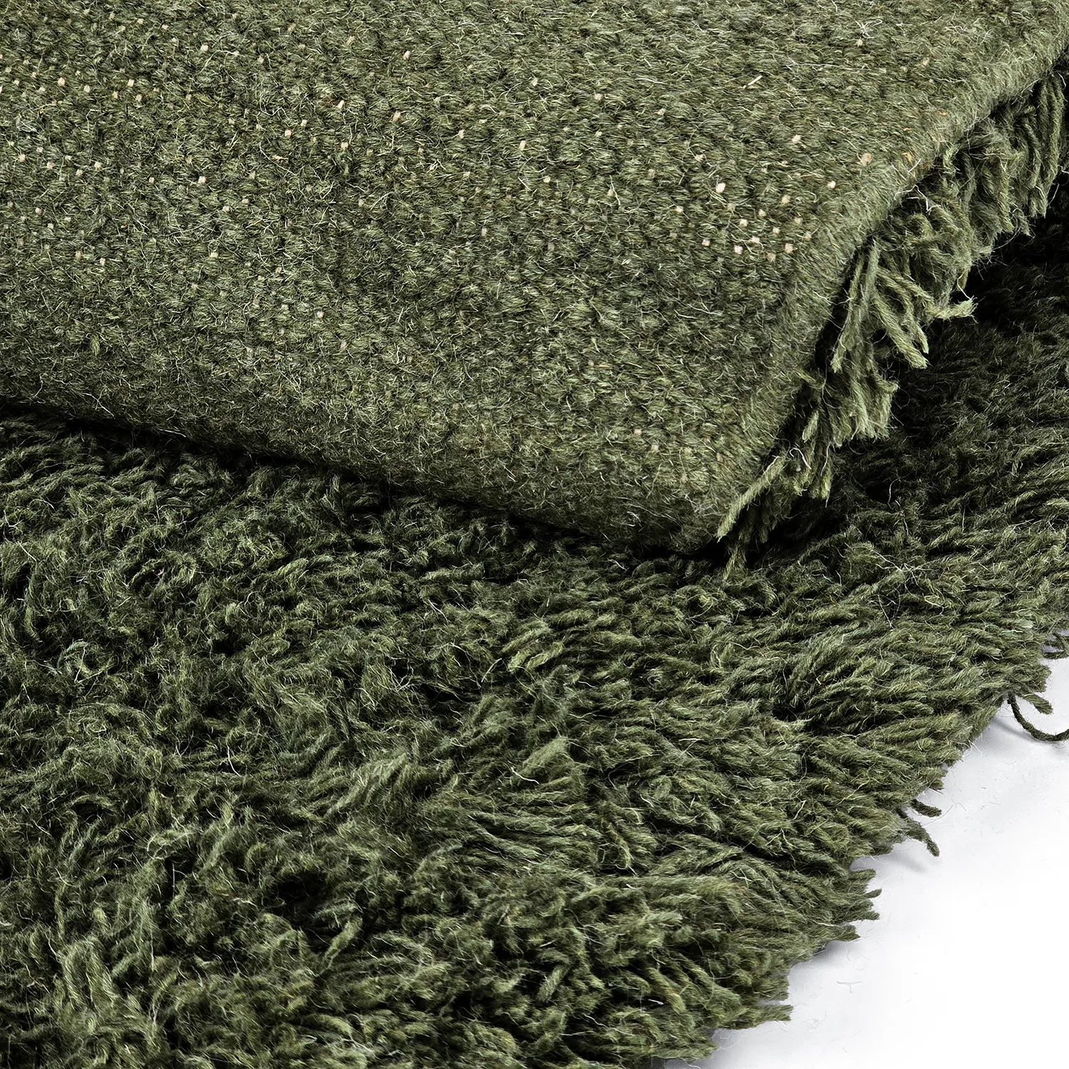 Rund matta - Fassale Hand Woven Wool Shaggy (mossgrön)