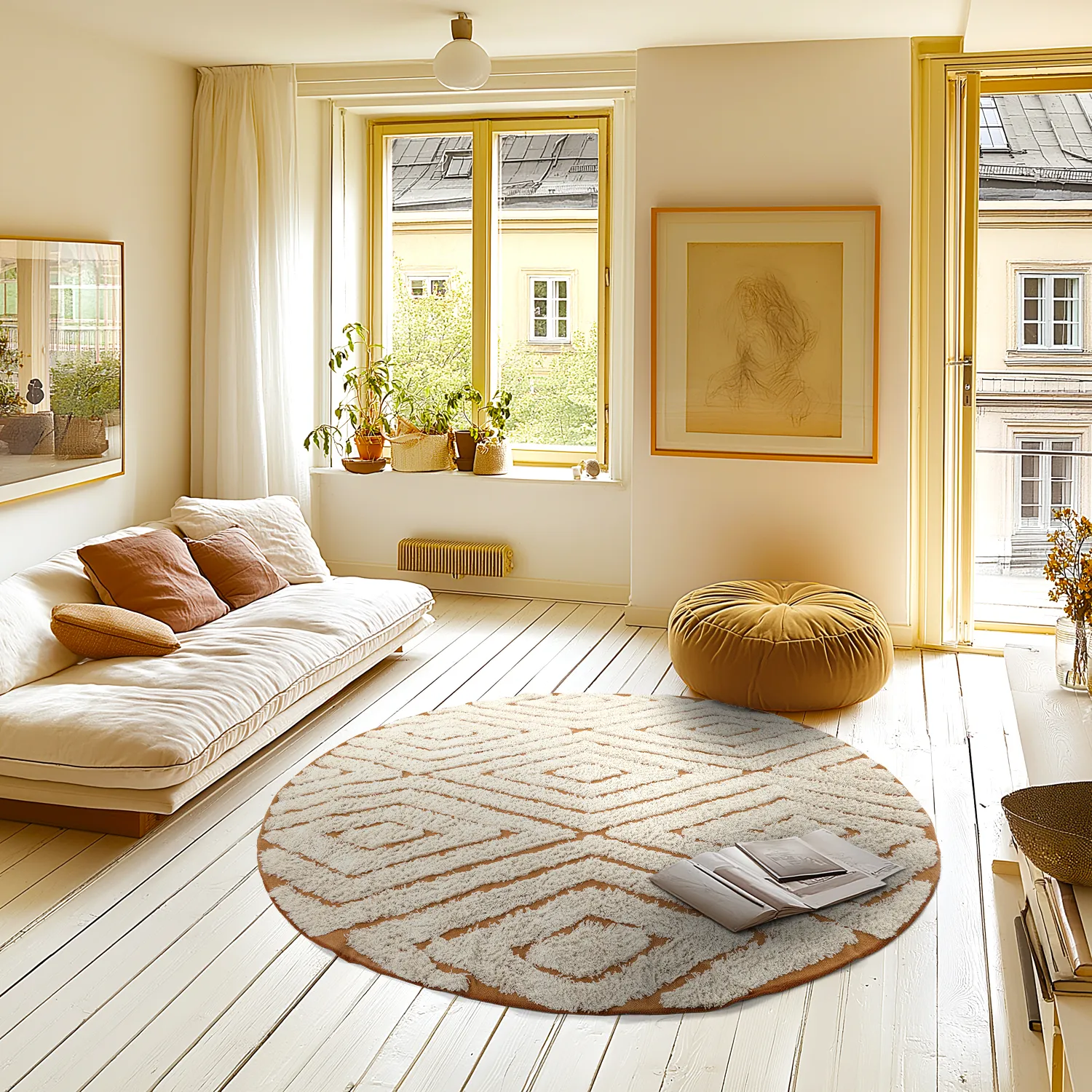 Rund matta - Holwell Natural Cotton Shaggy (offwhite/brun)