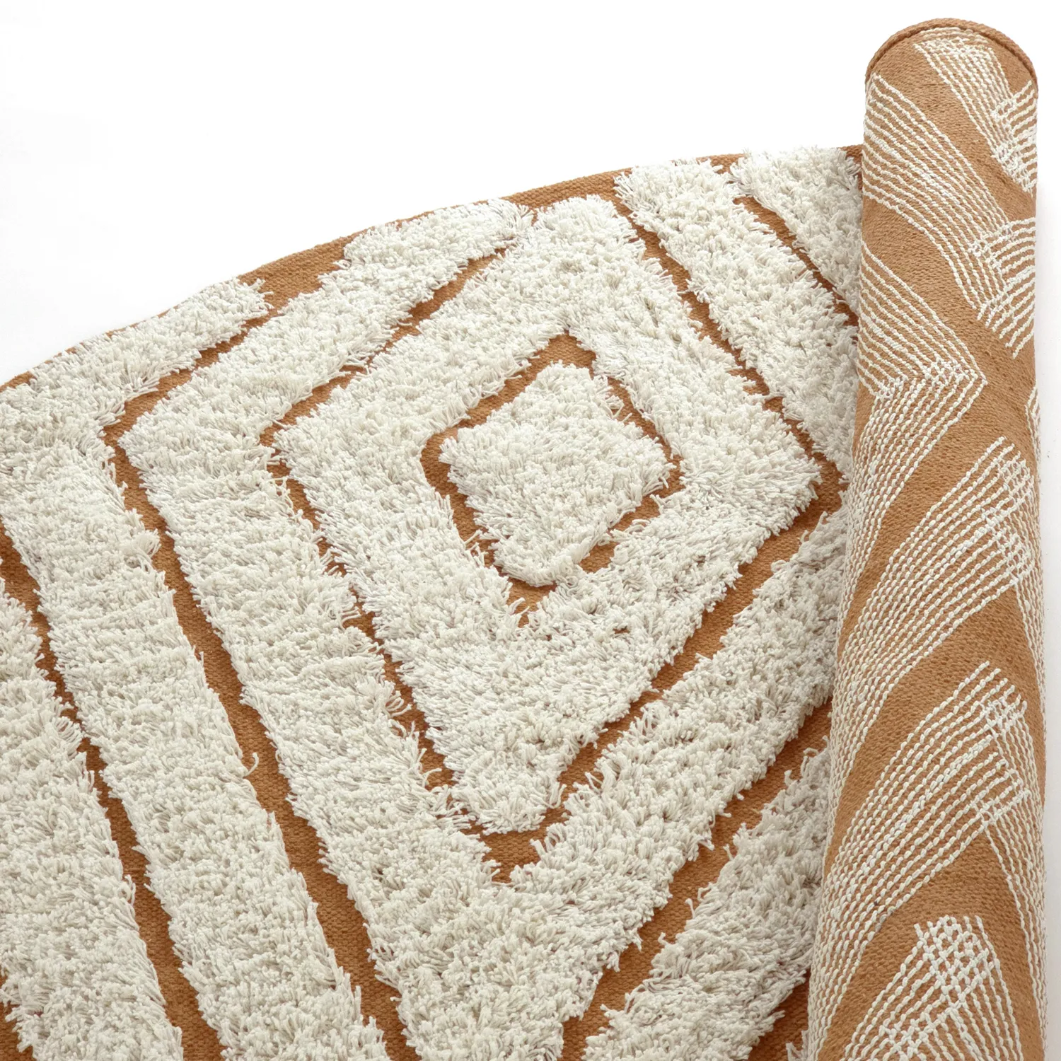 Rund matta - Holwell Natural Cotton Shaggy (offwhite/brun)
