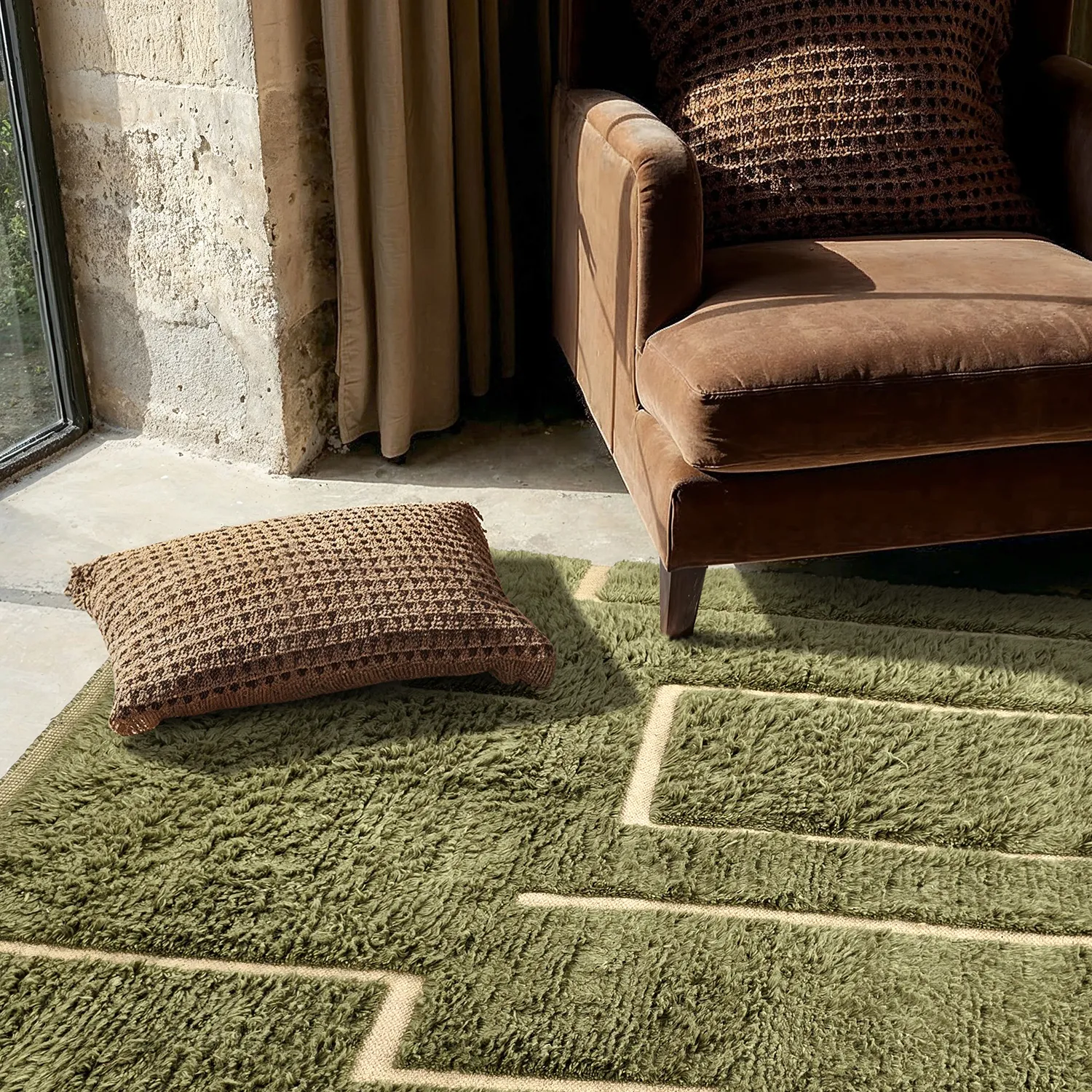 Ryamattor - Kiberg Hand Woven Wool Shaggy (grön)