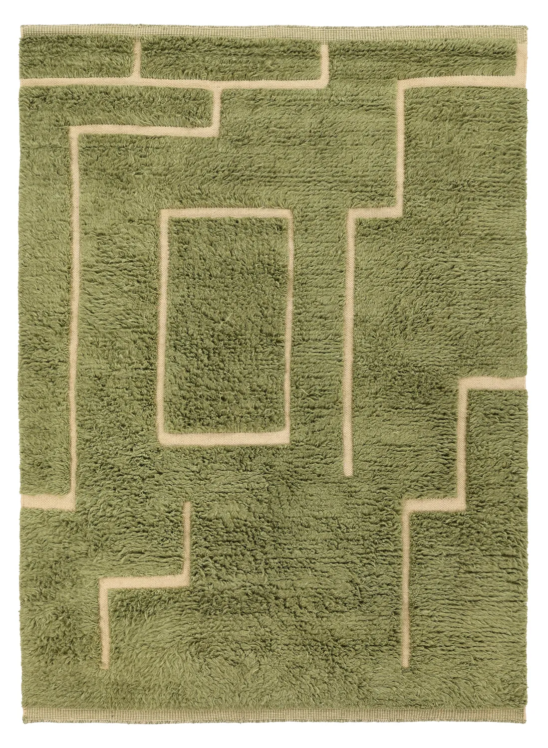 Ryamattor - Kiberg Hand Woven Wool Shaggy (grön)