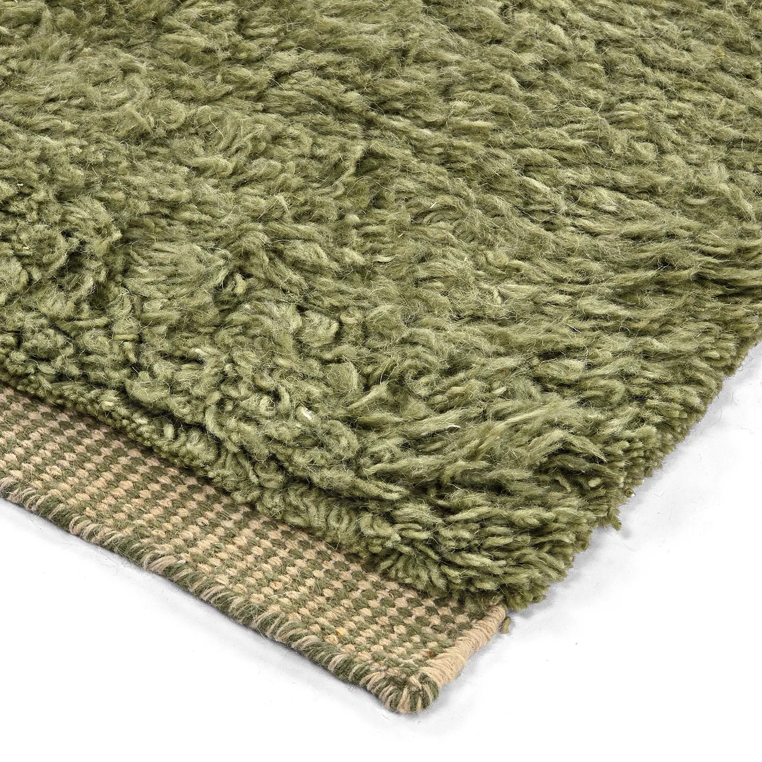 Ryamattor - Kiberg Hand Woven Wool Shaggy (grön)
