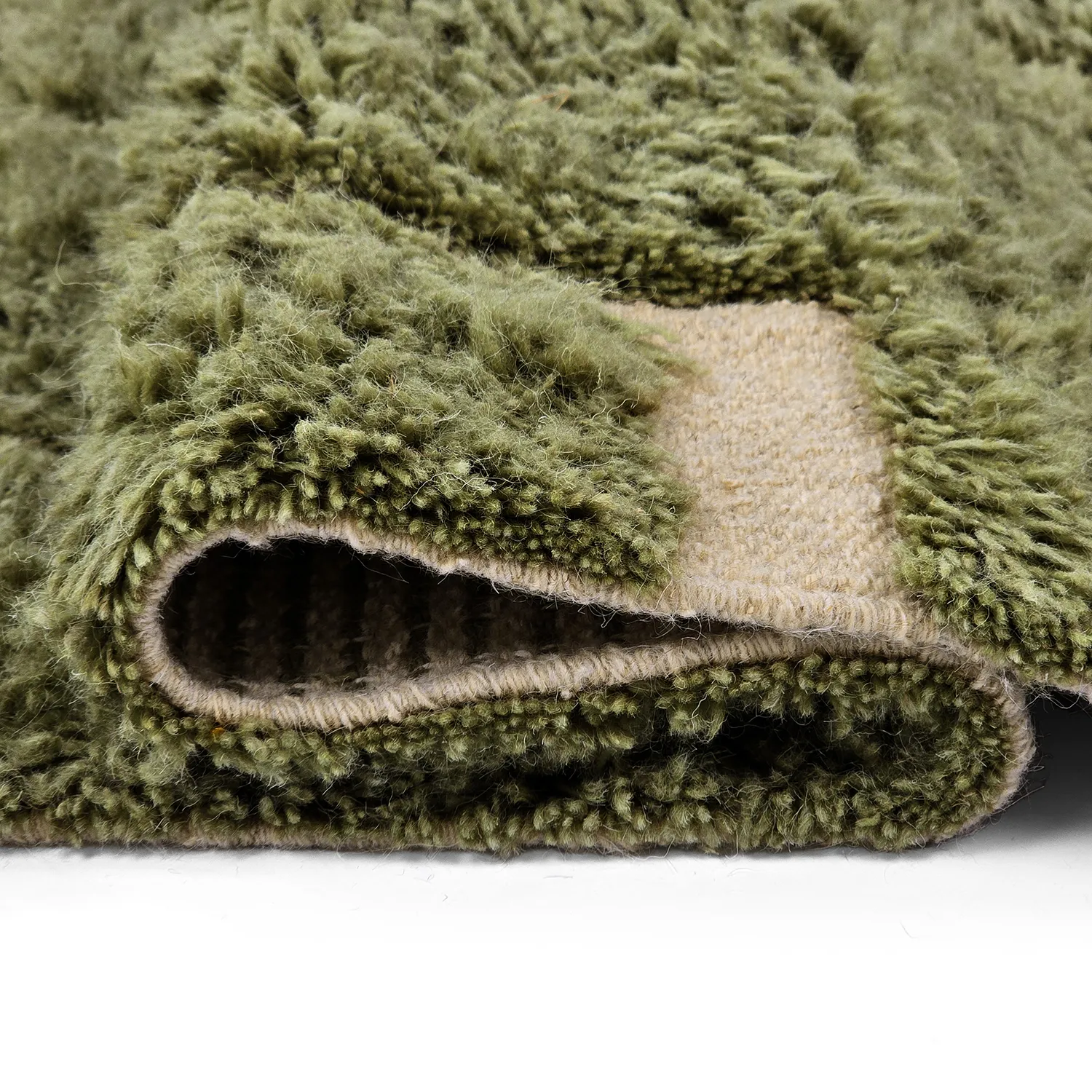 Ryamattor - Kiberg Hand Woven Wool Shaggy (grön)
