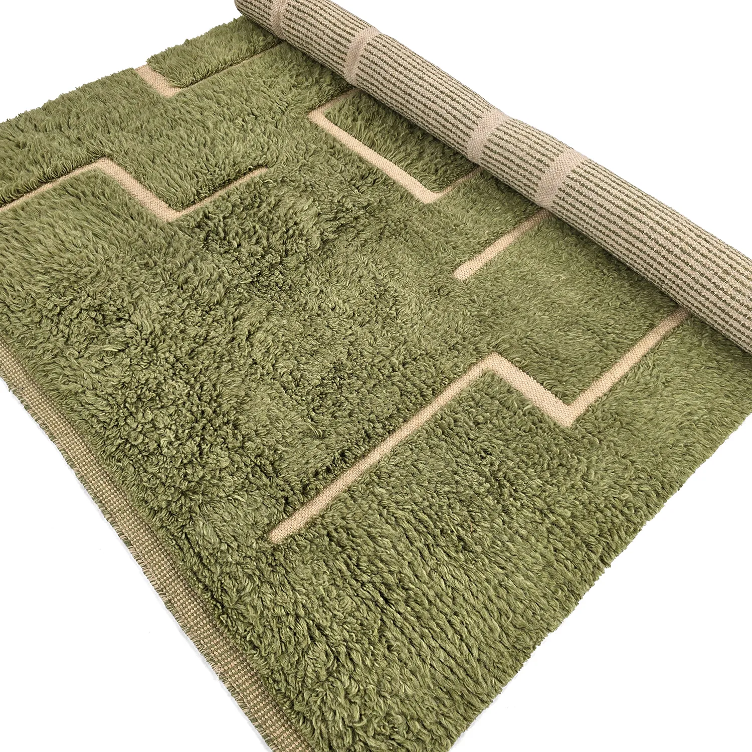 Ryamattor - Kiberg Hand Woven Wool Shaggy (grön)