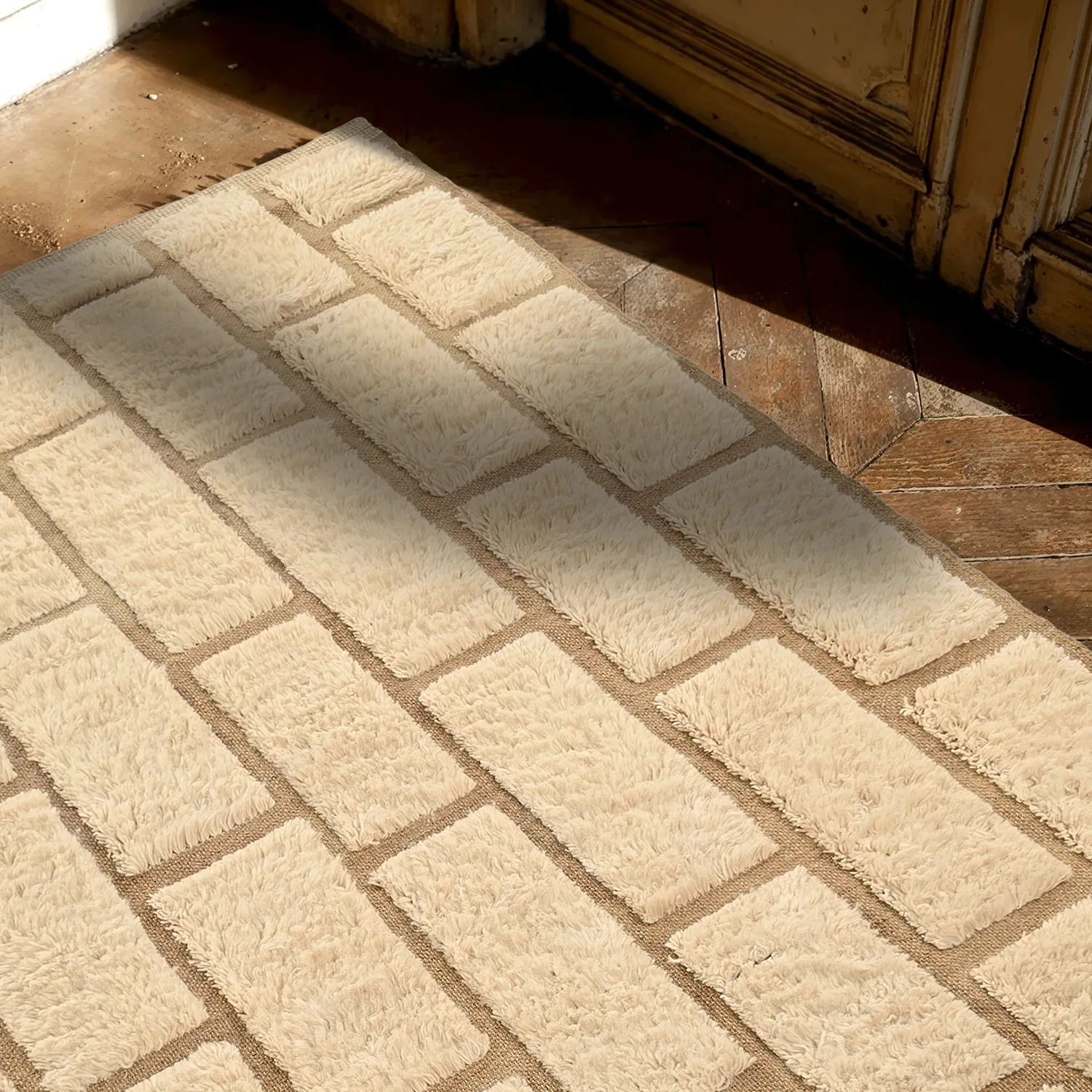 Ryamattor - Leknes Hand Woven Wool Shaggy (cream)