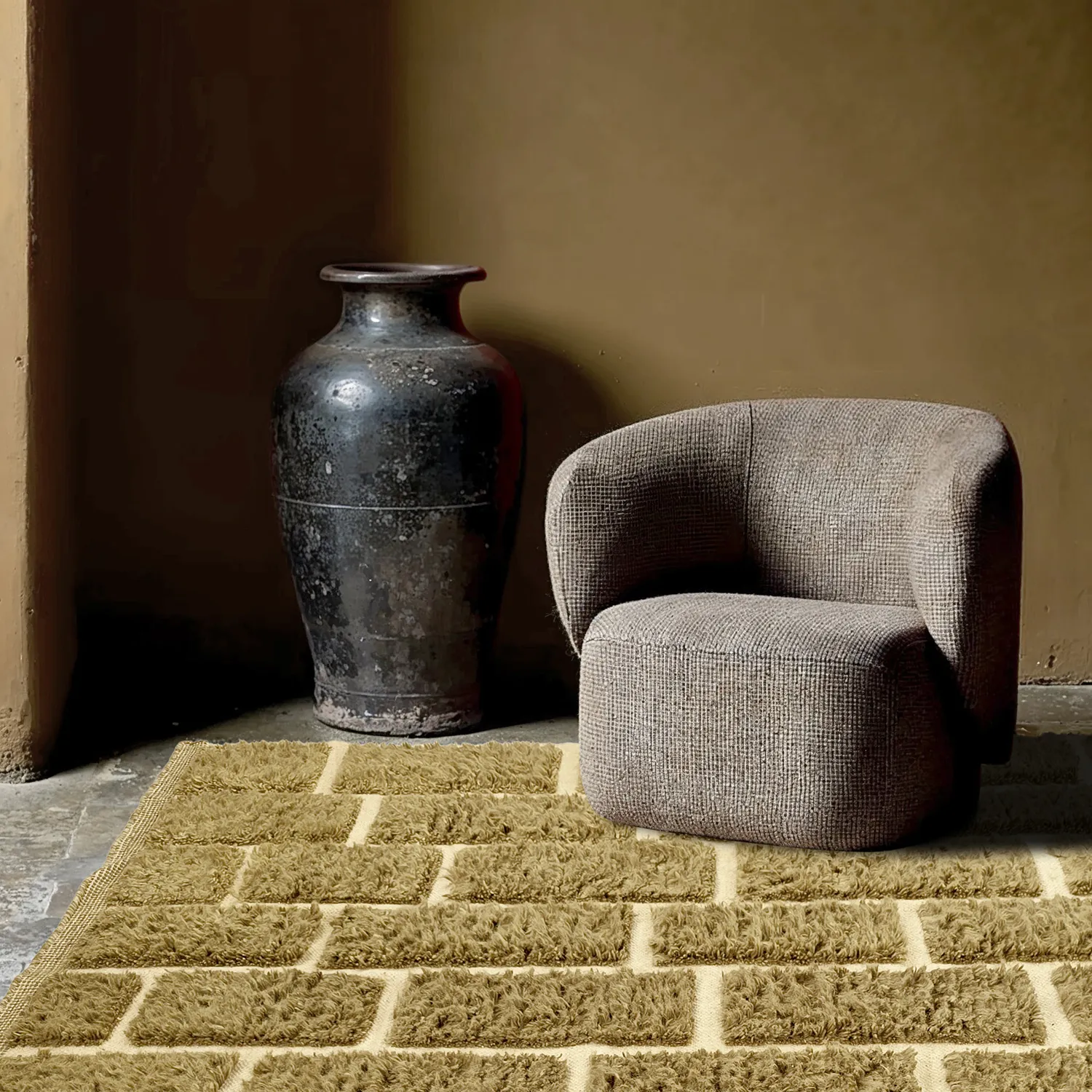 Ryamattor - Leknes Hand Woven Wool Shaggy (grön)