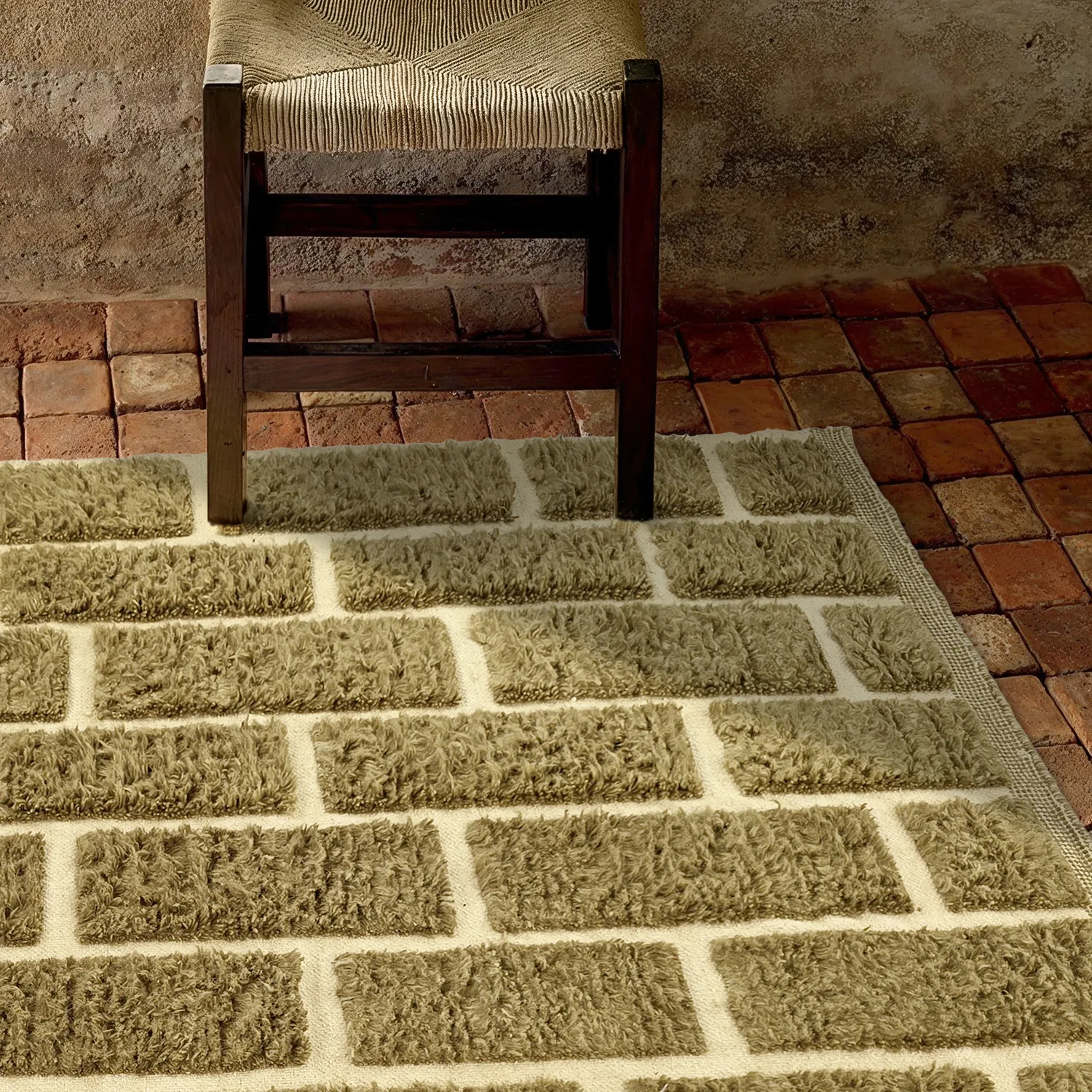 Ryamattor - Leknes Hand Woven Wool Shaggy (grön)