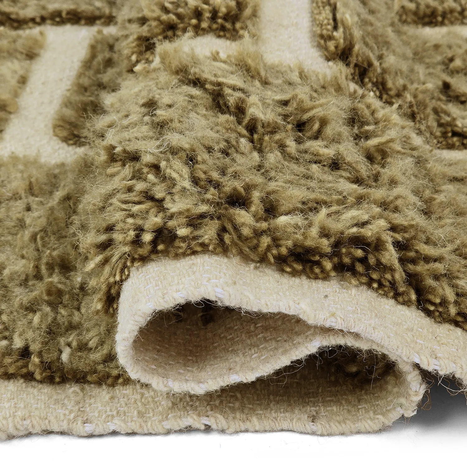Ryamattor - Leknes Hand Woven Wool Shaggy (grön)