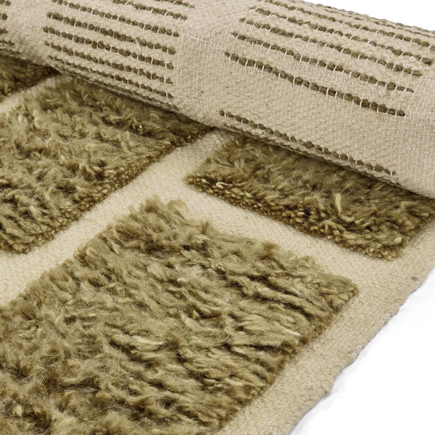 Ryamattor - Leknes Hand Woven Wool Shaggy (grön)