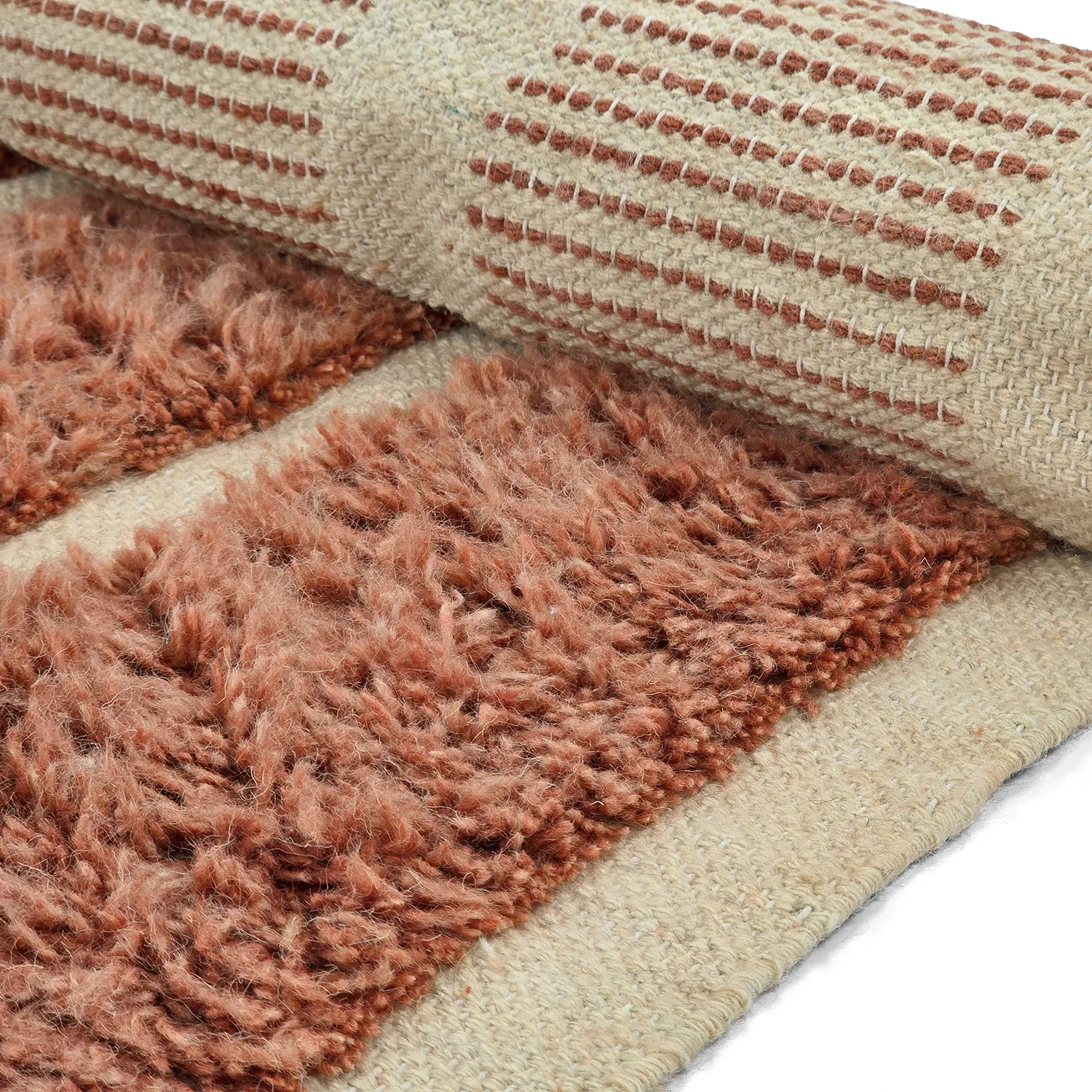 Ryamattor - Leknes Hand Woven Wool Shaggy (terrakotta)