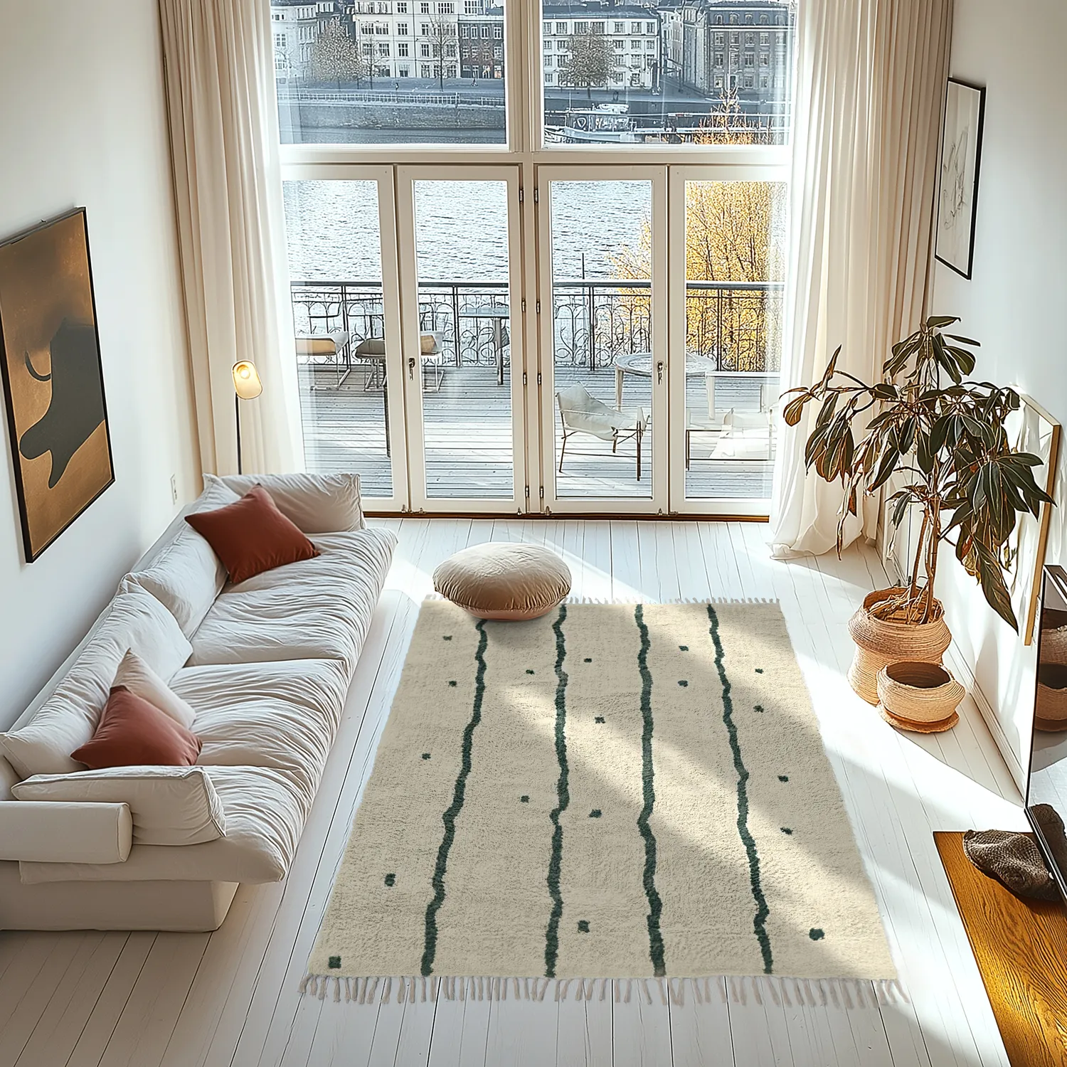 Ryamattor - Leora Natural Cotton Shaggy (beige/grön)