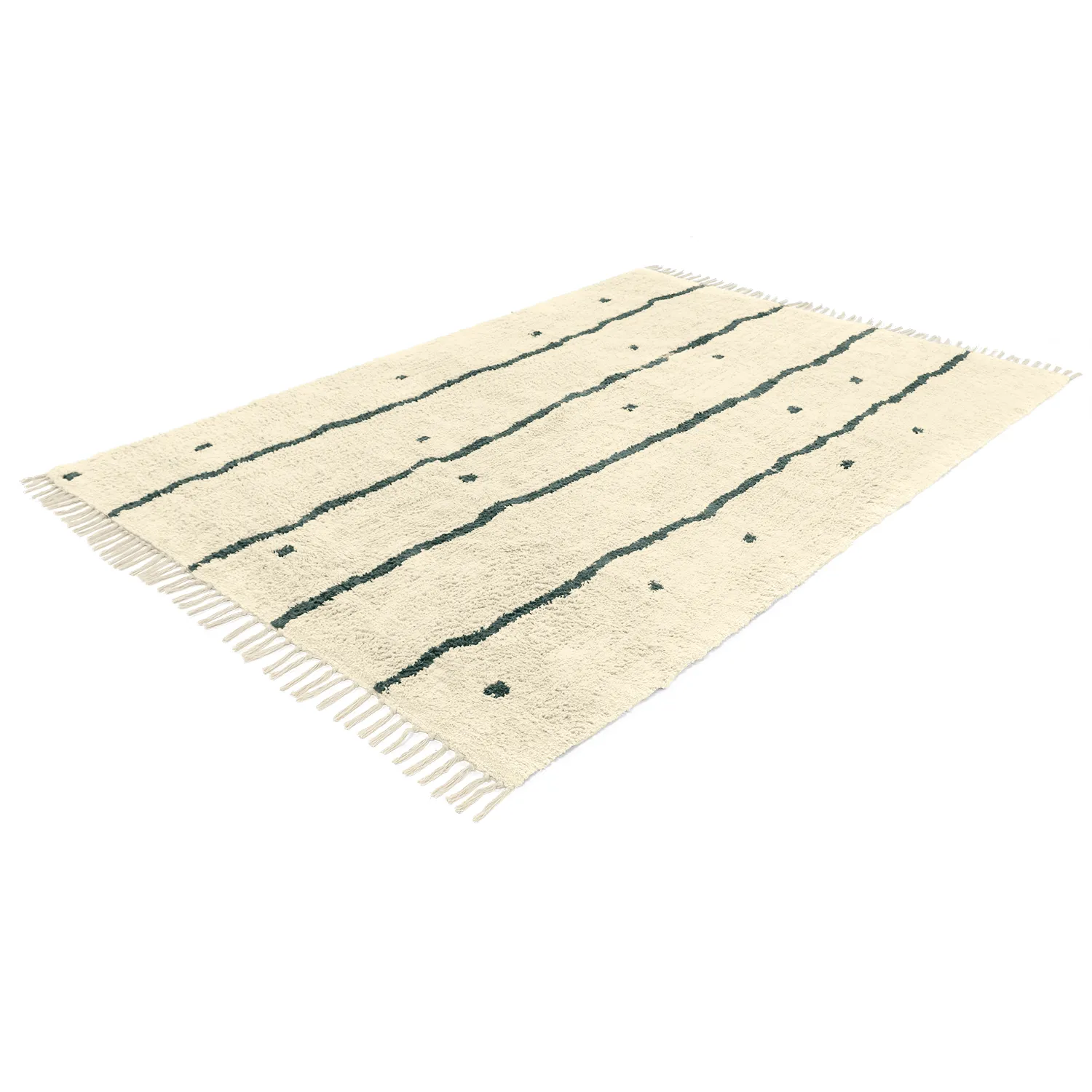 Ryamattor - Leora Natural Cotton Shaggy (beige/grön)