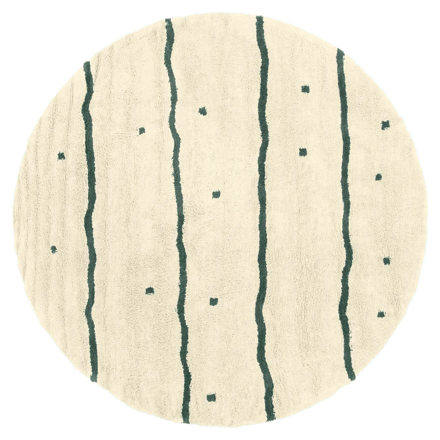Rund matta - Leora Natural Cotton Shaggy (beige/grön)