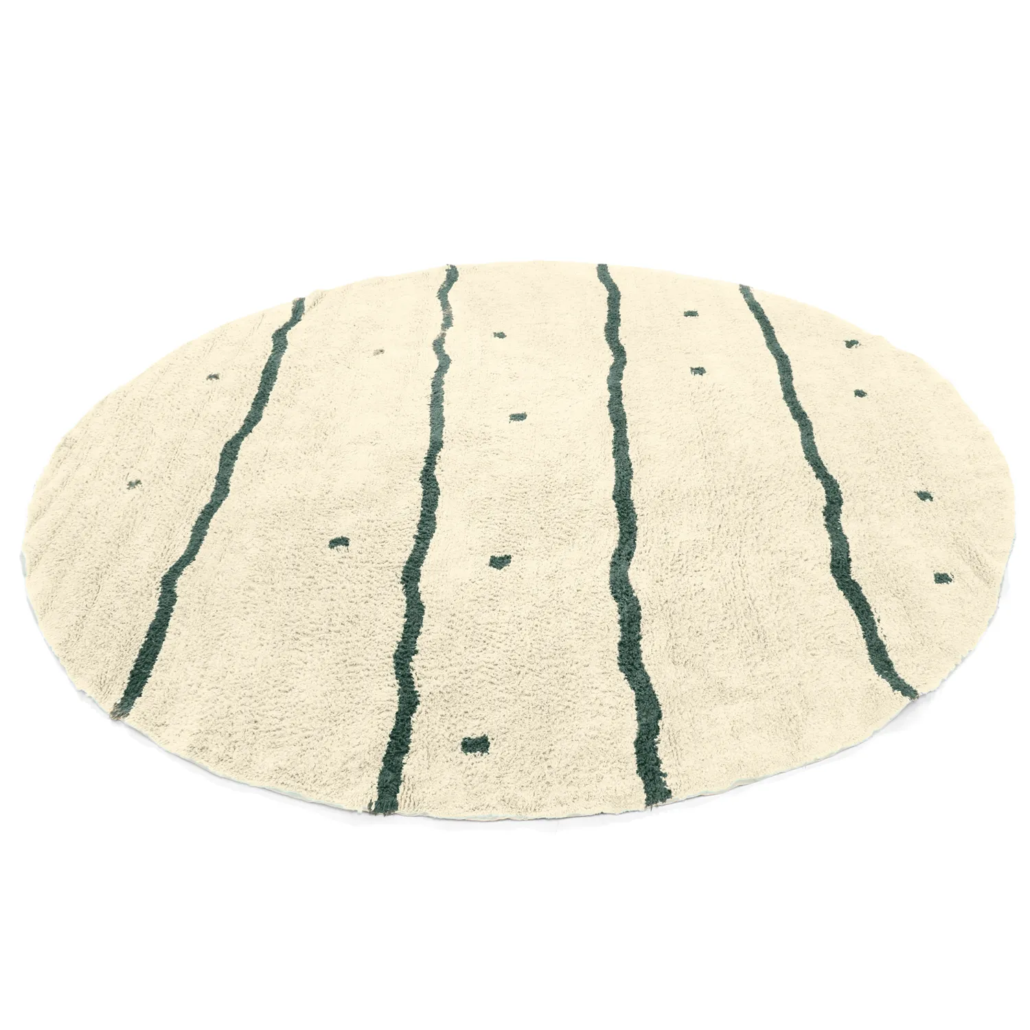 Rund matta - Leora Natural Cotton Shaggy (beige/grön)