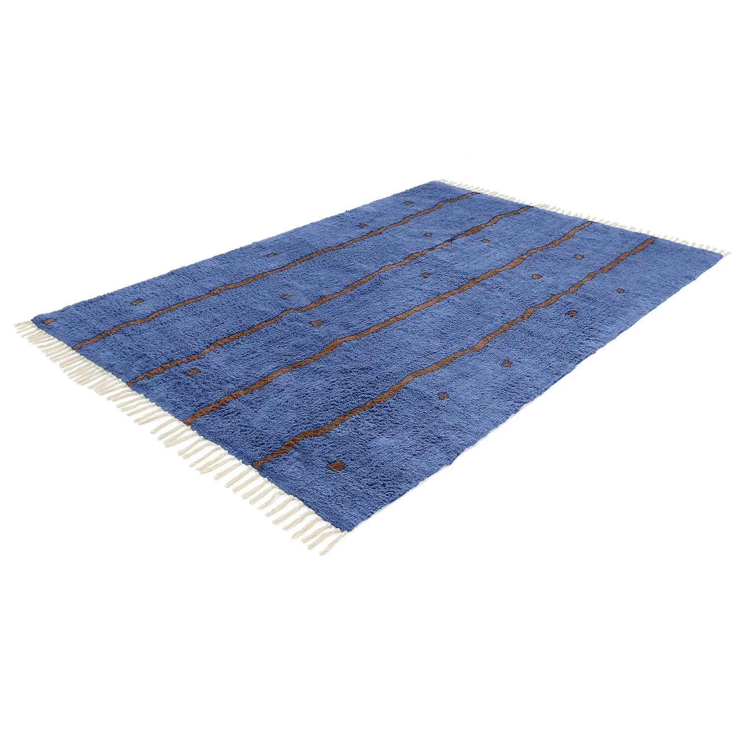 Ryamattor - Leora Natural Cotton Shaggy (blå/brun)