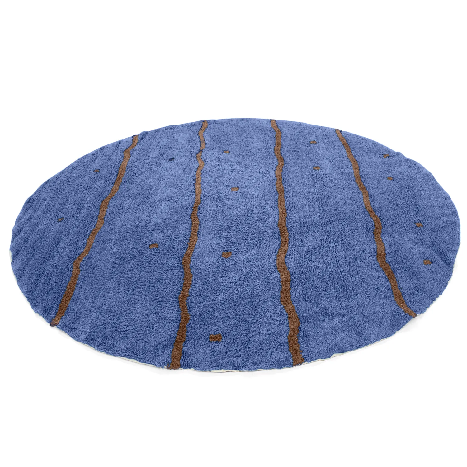 Rund matta - Leora Natural Cotton Shaggy (blå/brun)