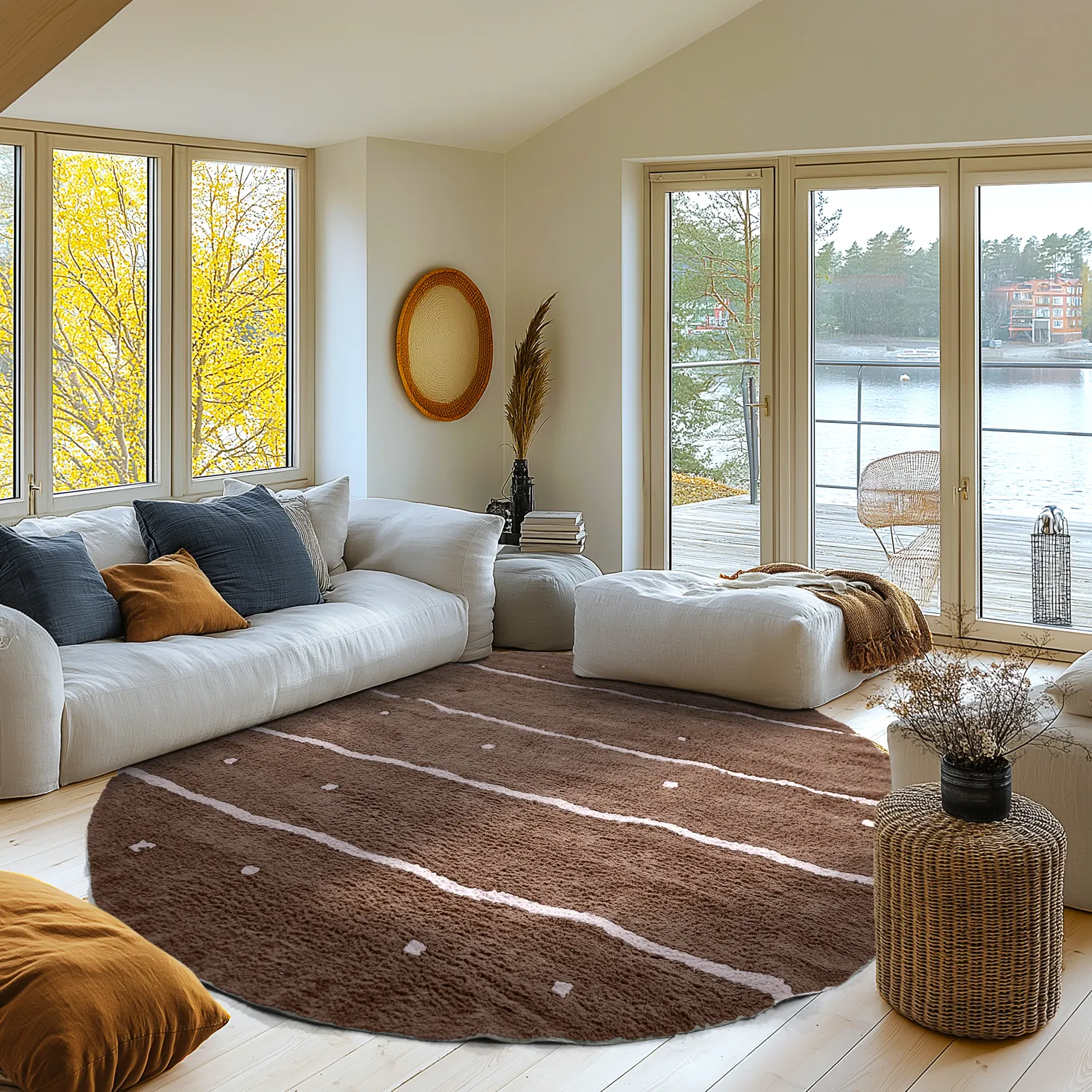 Rund matta - Leora Natural Cotton Shaggy (brun/lila)