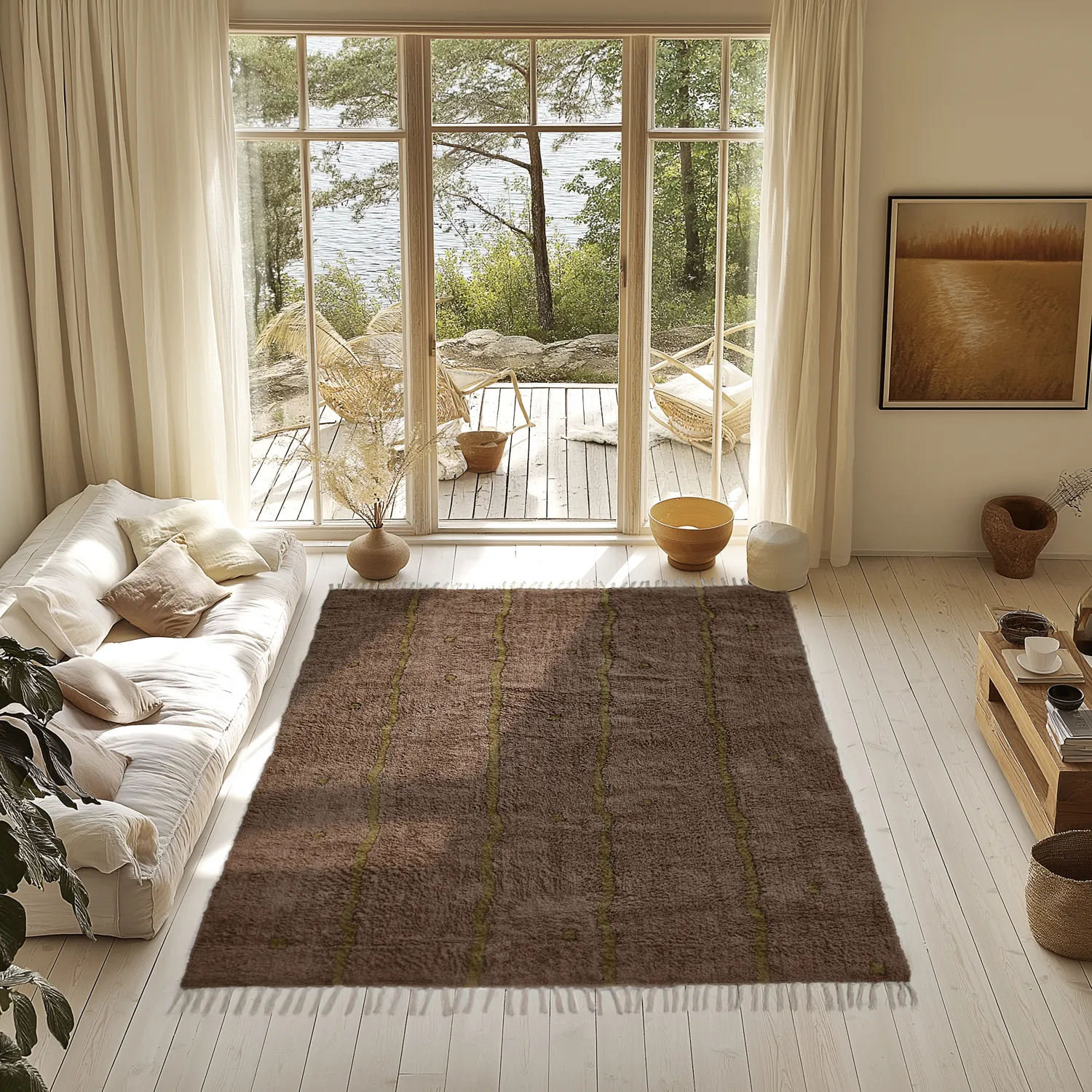 Ryamattor - Leora Natural Cotton Shaggy (brun/oliv)