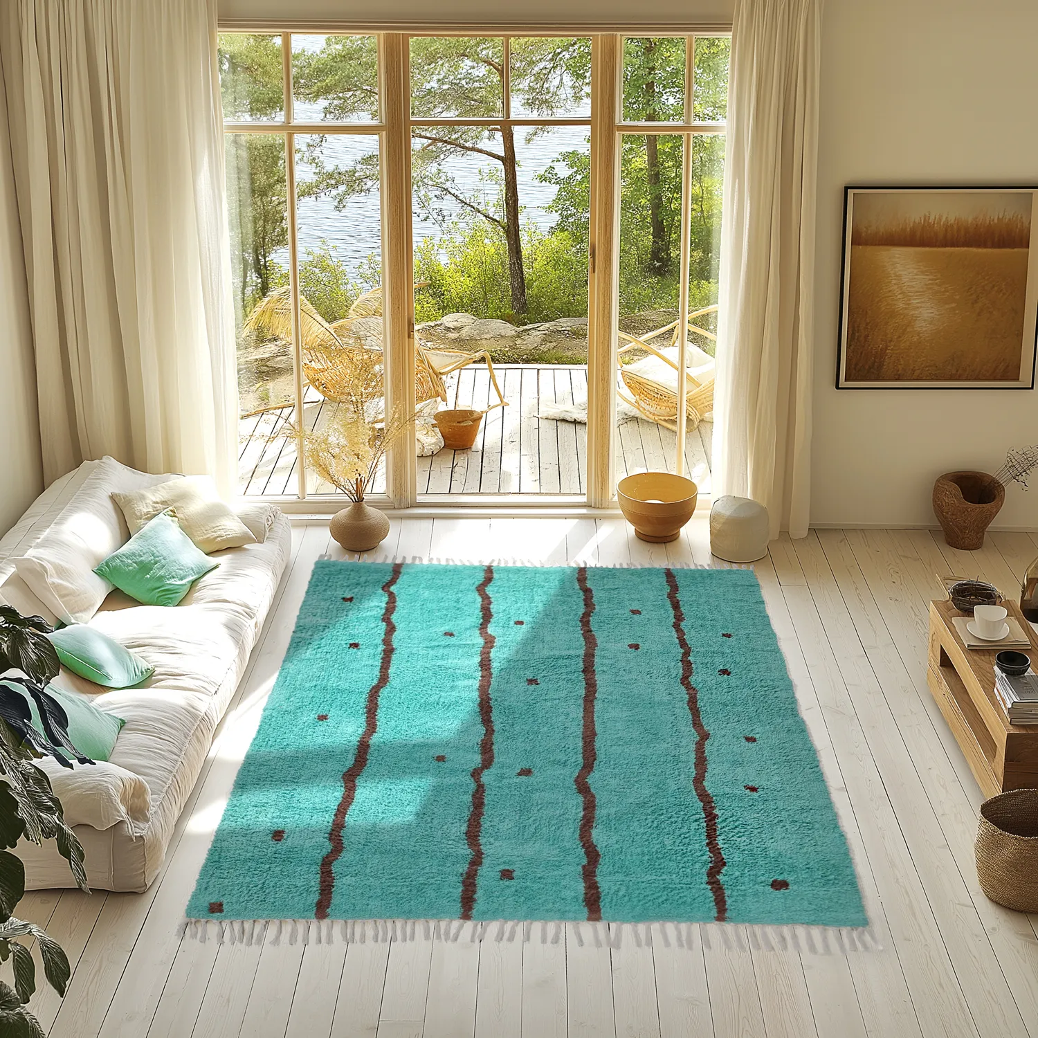 Ryamattor - Leora Natural Cotton Shaggy (turkos/brun)