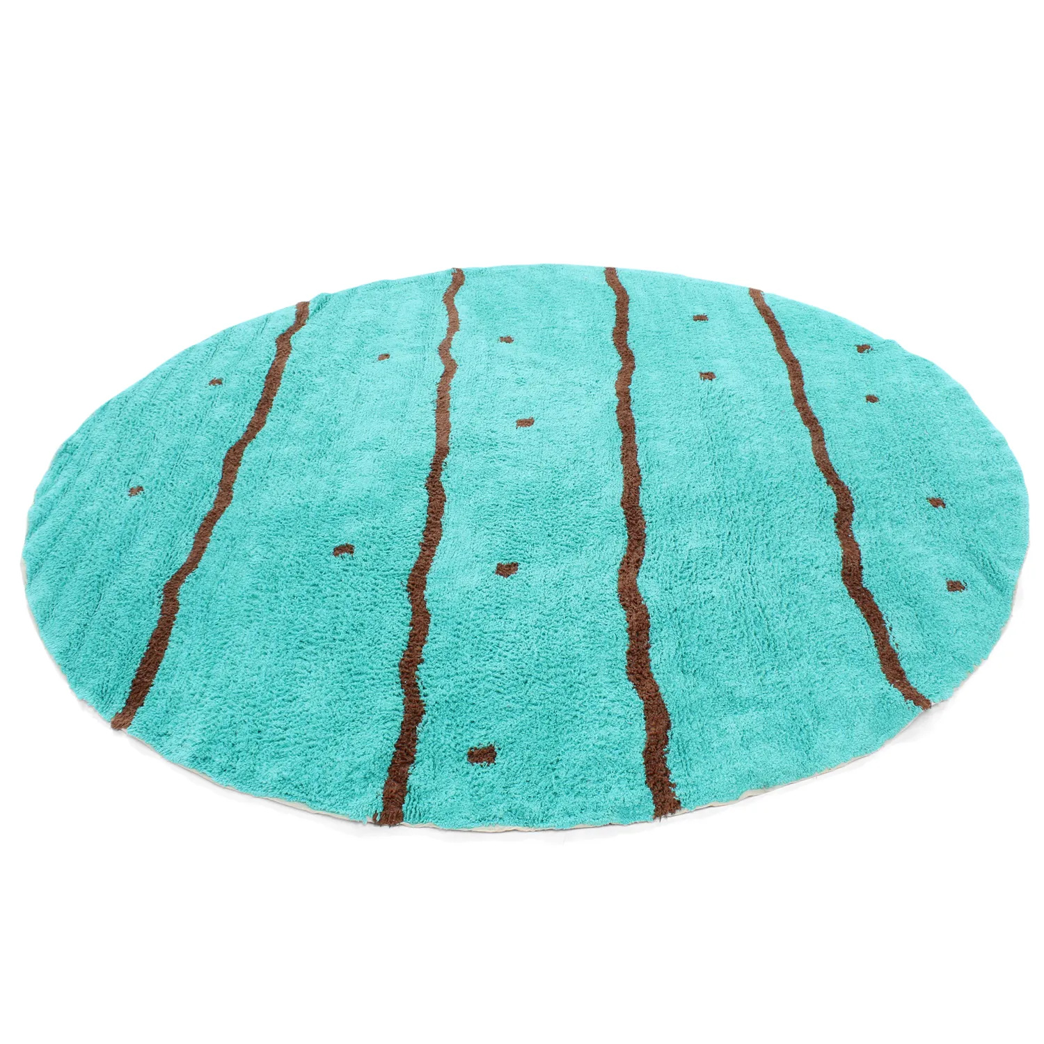 Rund matta - Leora Natural Cotton Shaggy (turkos/brun)