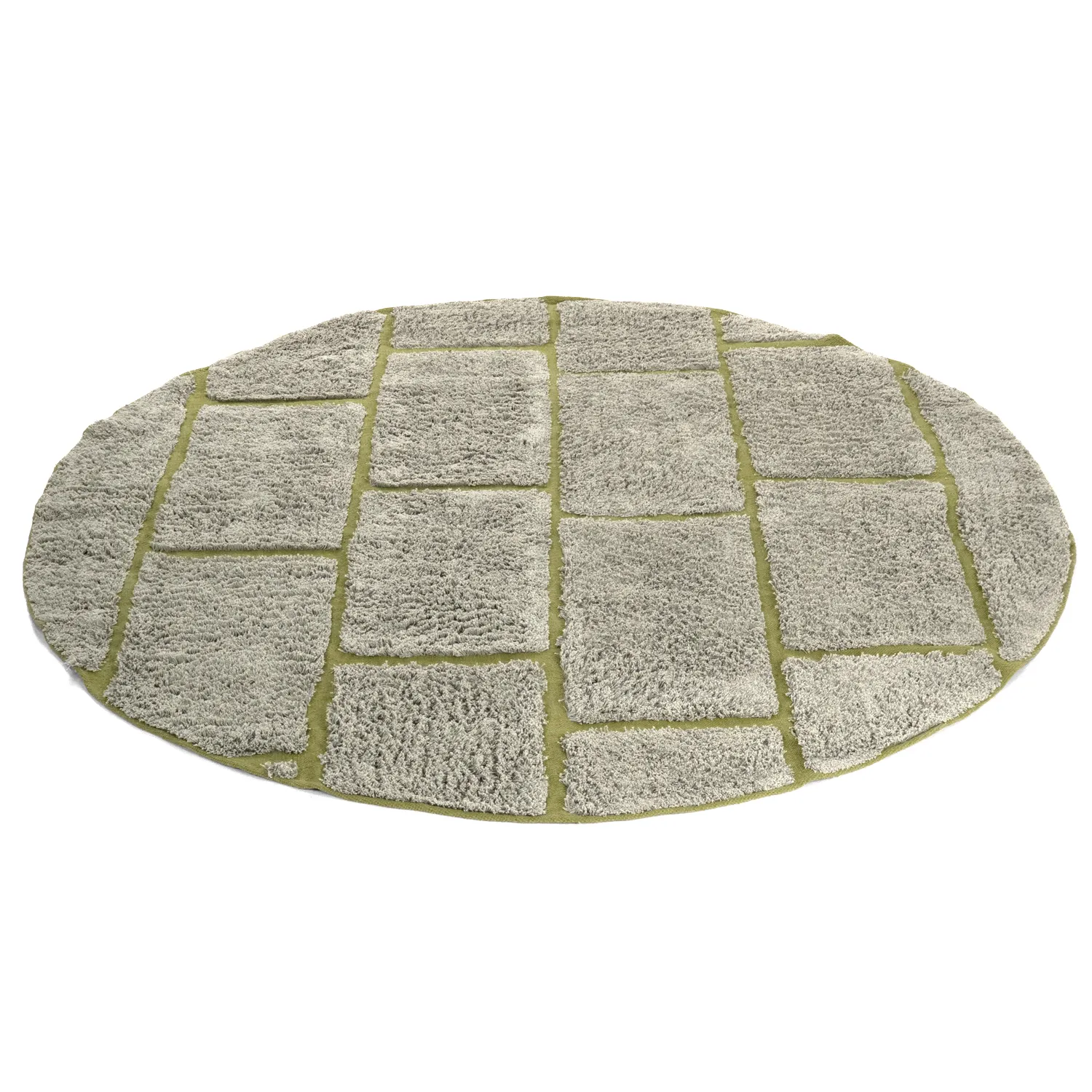 Rund matta - Lindley Natural Cotton Shaggy (greige/grön)