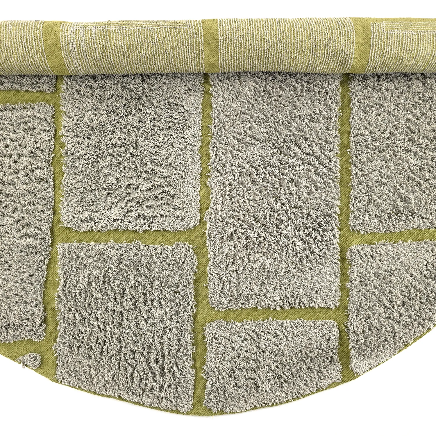 Rund matta - Lindley Natural Cotton Shaggy (greige/grön)