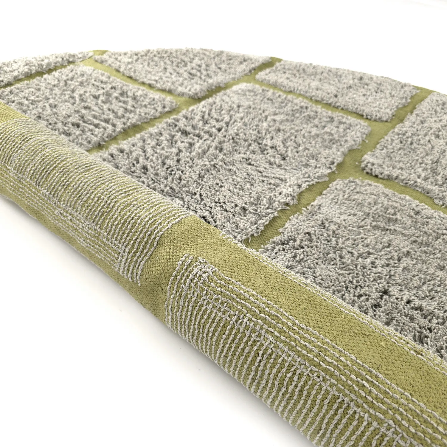 Rund matta - Lindley Natural Cotton Shaggy (greige/grön)
