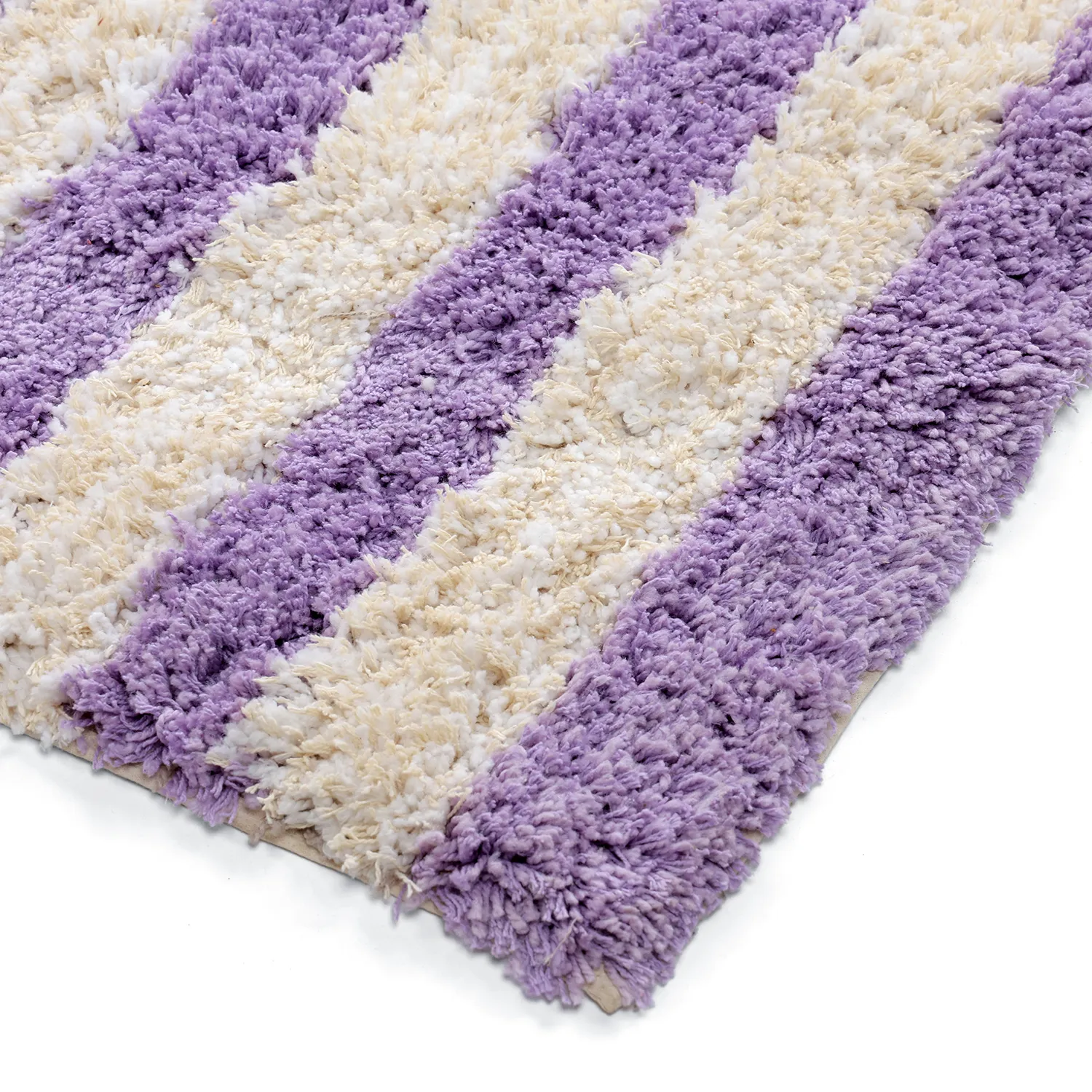 Ryamattor - Thira Stripe Cotton Shaggy (creme/ljuslila)