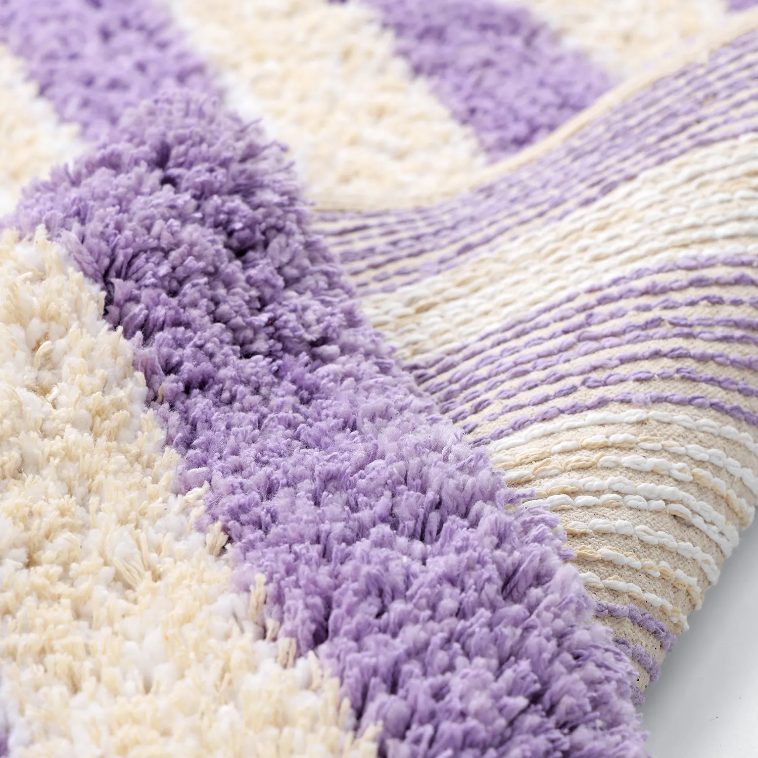 Ryamattor - Thira Stripe Cotton Shaggy (creme/ljuslila)