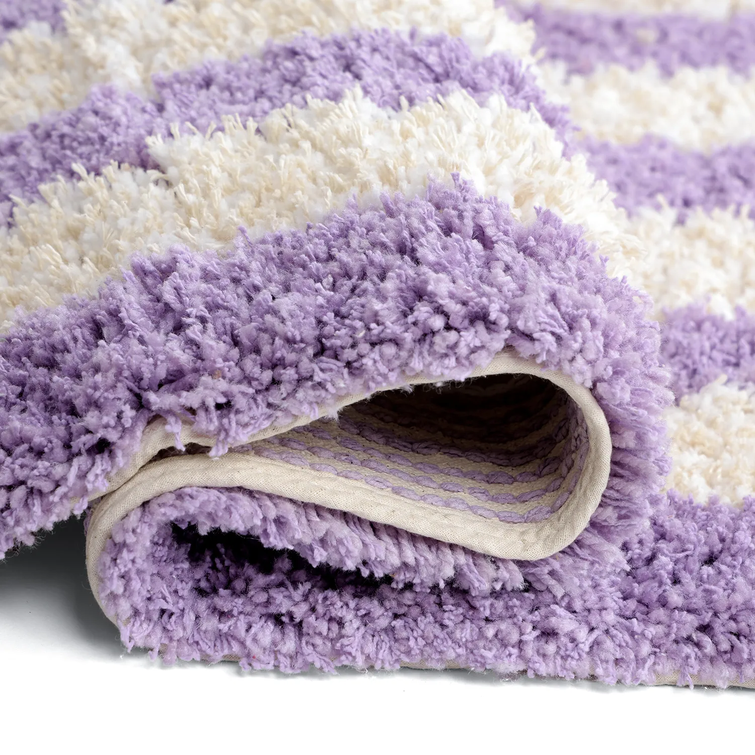 Ryamattor - Thira Stripe Cotton Shaggy (creme/ljuslila)