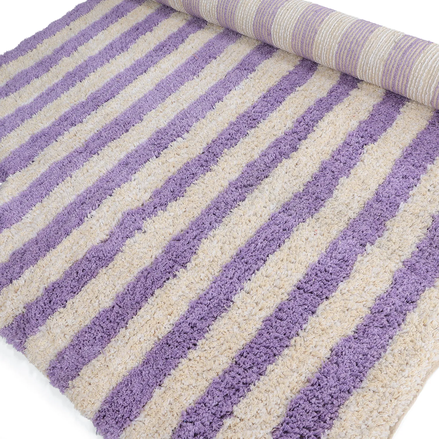 Ryamattor - Thira Stripe Cotton Shaggy (creme/ljuslila)