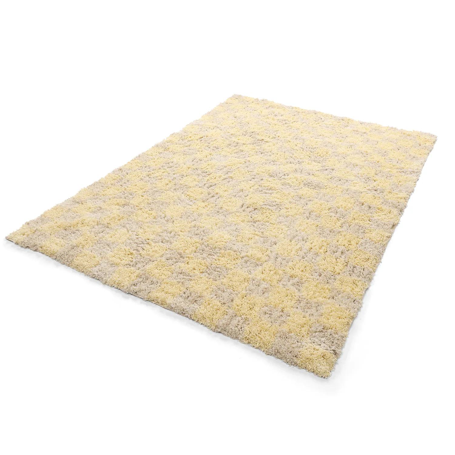 Ryamattor - Methoni Check Cotton Shaggy (creme/ljusgul)