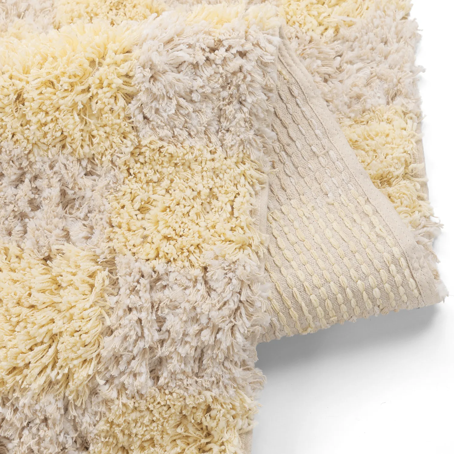 Ryamattor - Methoni Check Cotton Shaggy (creme/ljusgul)