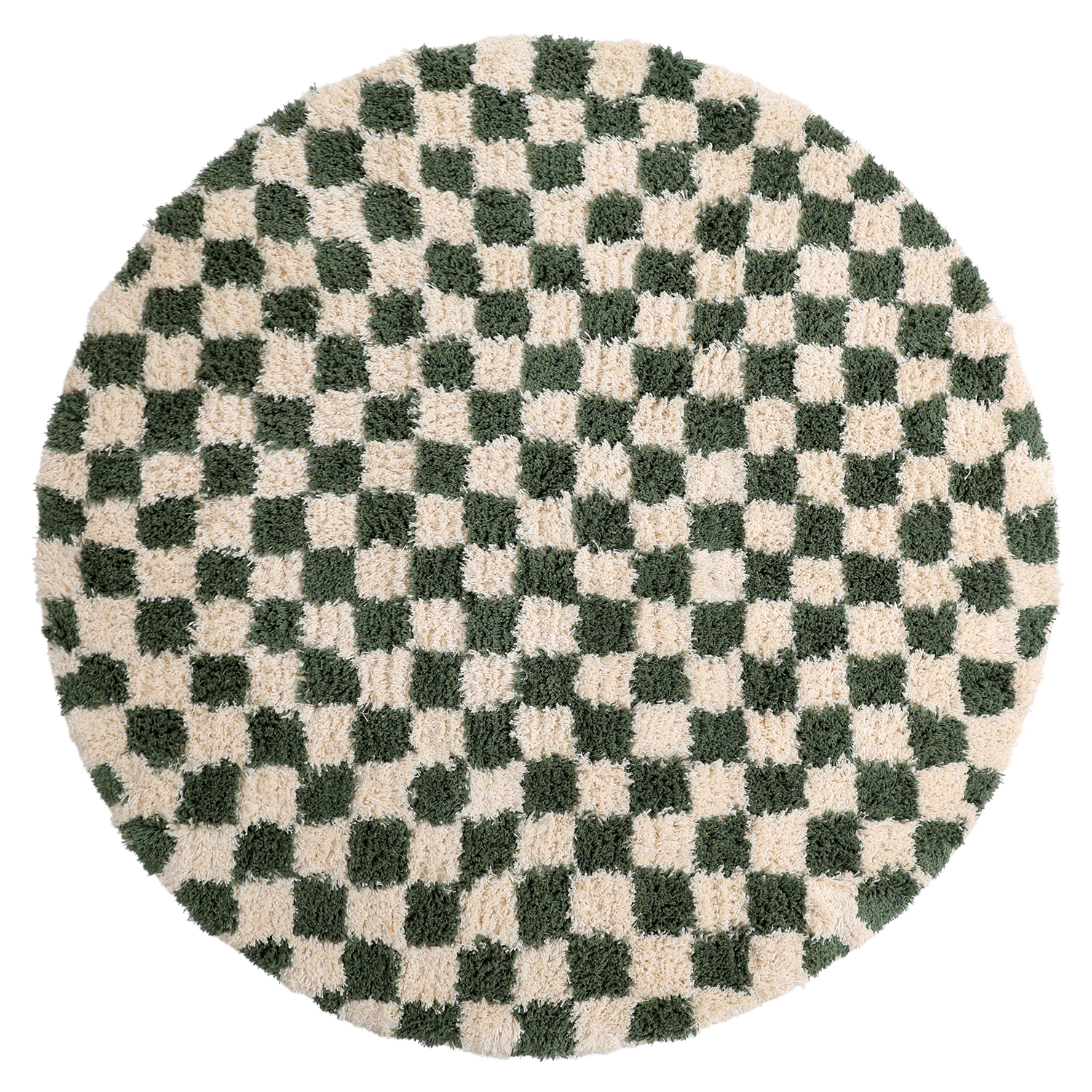Rund matta - Methoni Check Cotton Shaggy (creme/grön) (Storlek: Ø 160 cm)