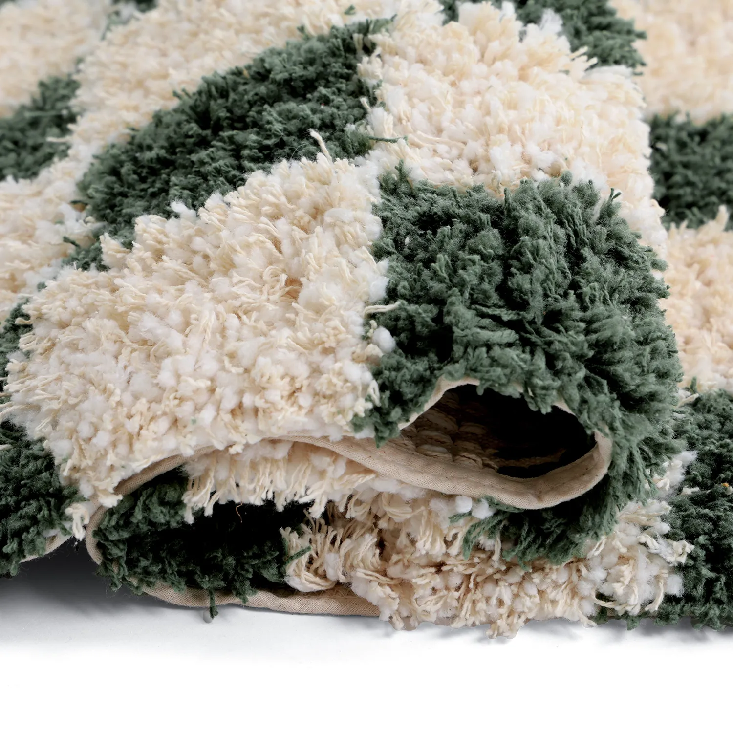 Ryamattor - Methoni Check Cotton Shaggy (creme/grön)