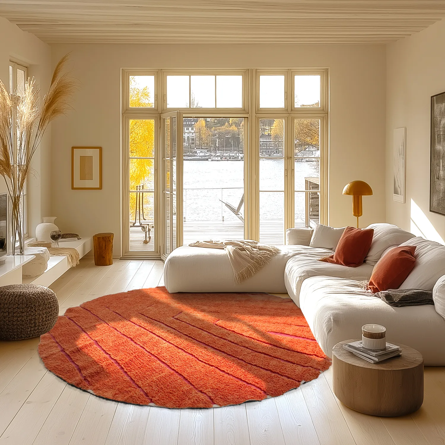 Rund matta - Sivia Natural Cotton Shaggy (röd/orange)