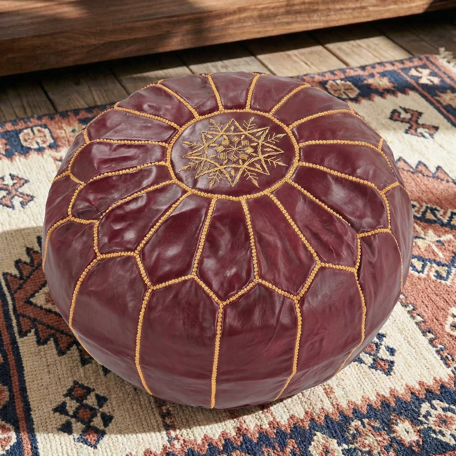 Sittpuff - Marockansk läderpuff (vinröd)
