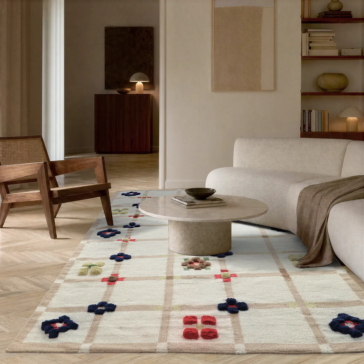 Ullmatta - Lausanne Flatweave Tufted Premium (vit/beige)