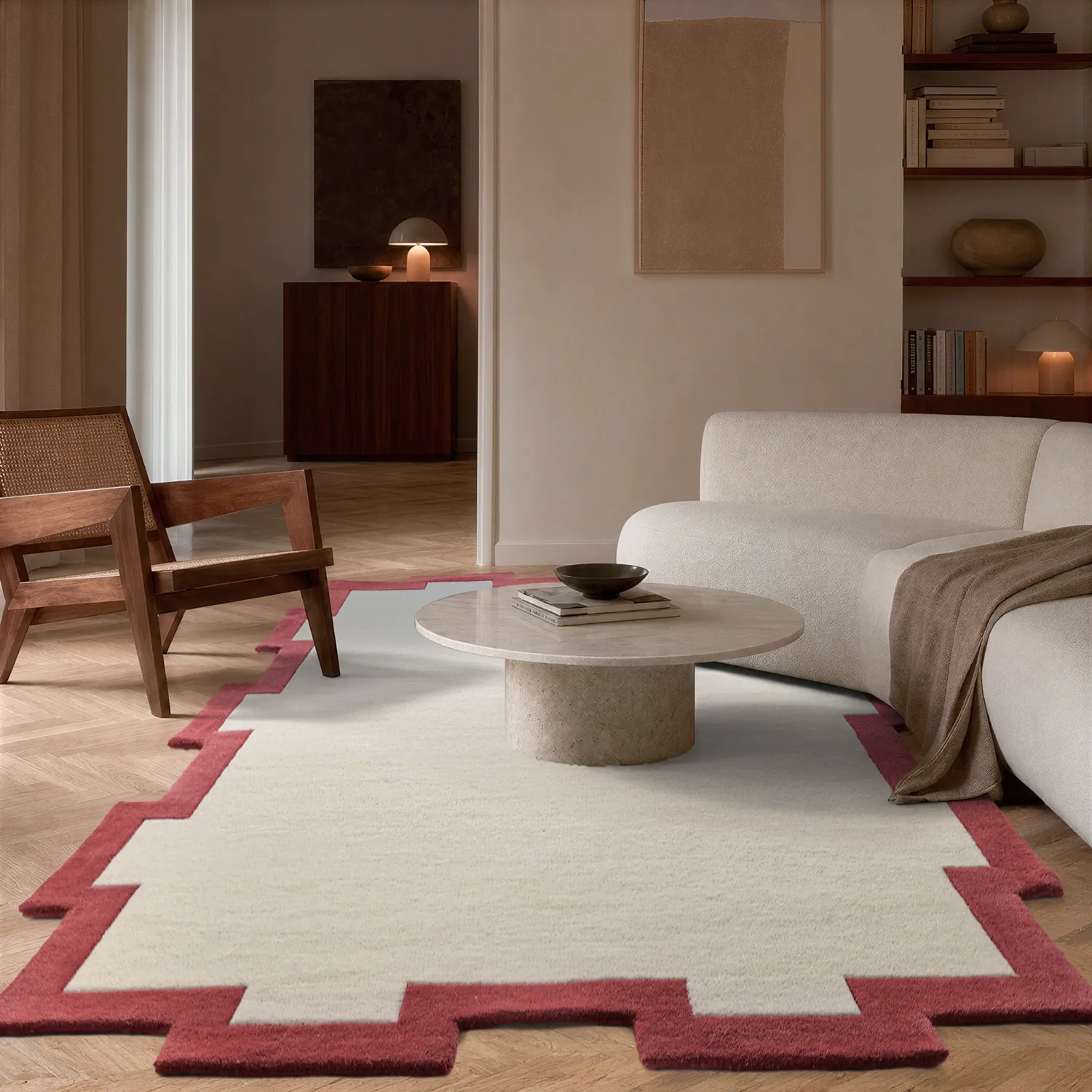 Ullmatta - Agra Hand Tufted Wool Premium (creme/röd)
