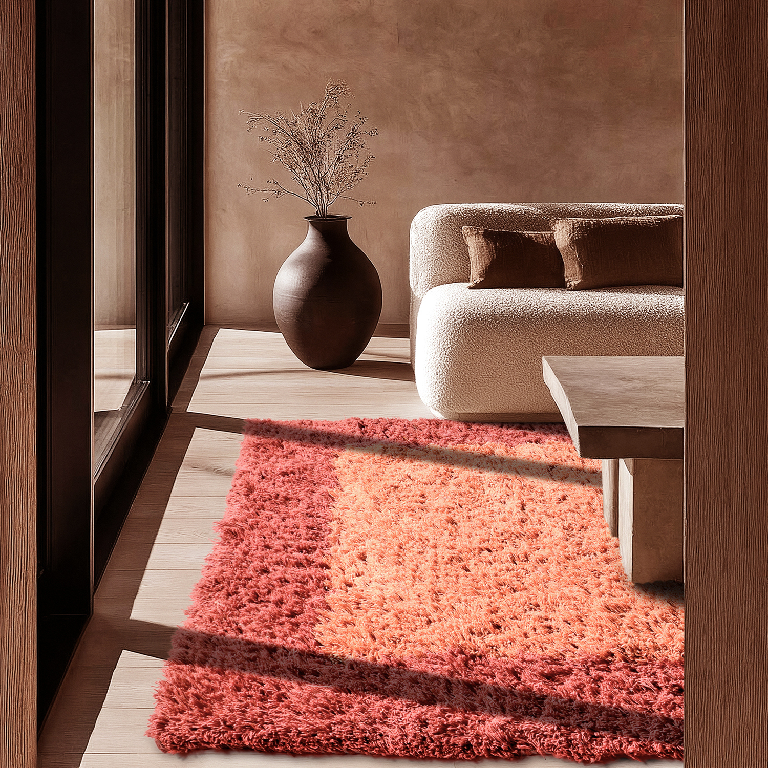 Ullmatta - Khenifra Handknot Wool Premium (orange/röd) (Storlek: 80 x 150 cm)