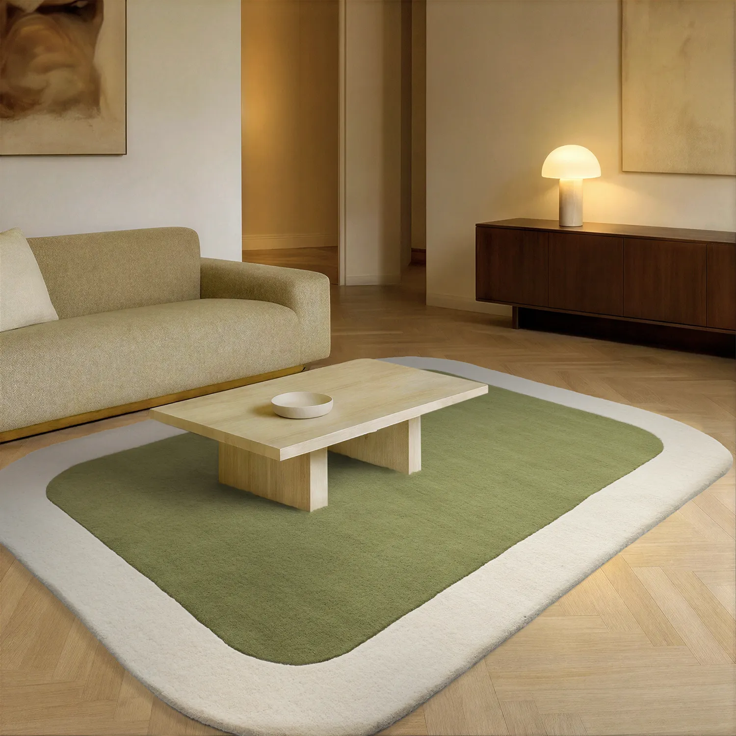 Ullmatta - Puri Hand Tufted Wool Premium (grön/creme)