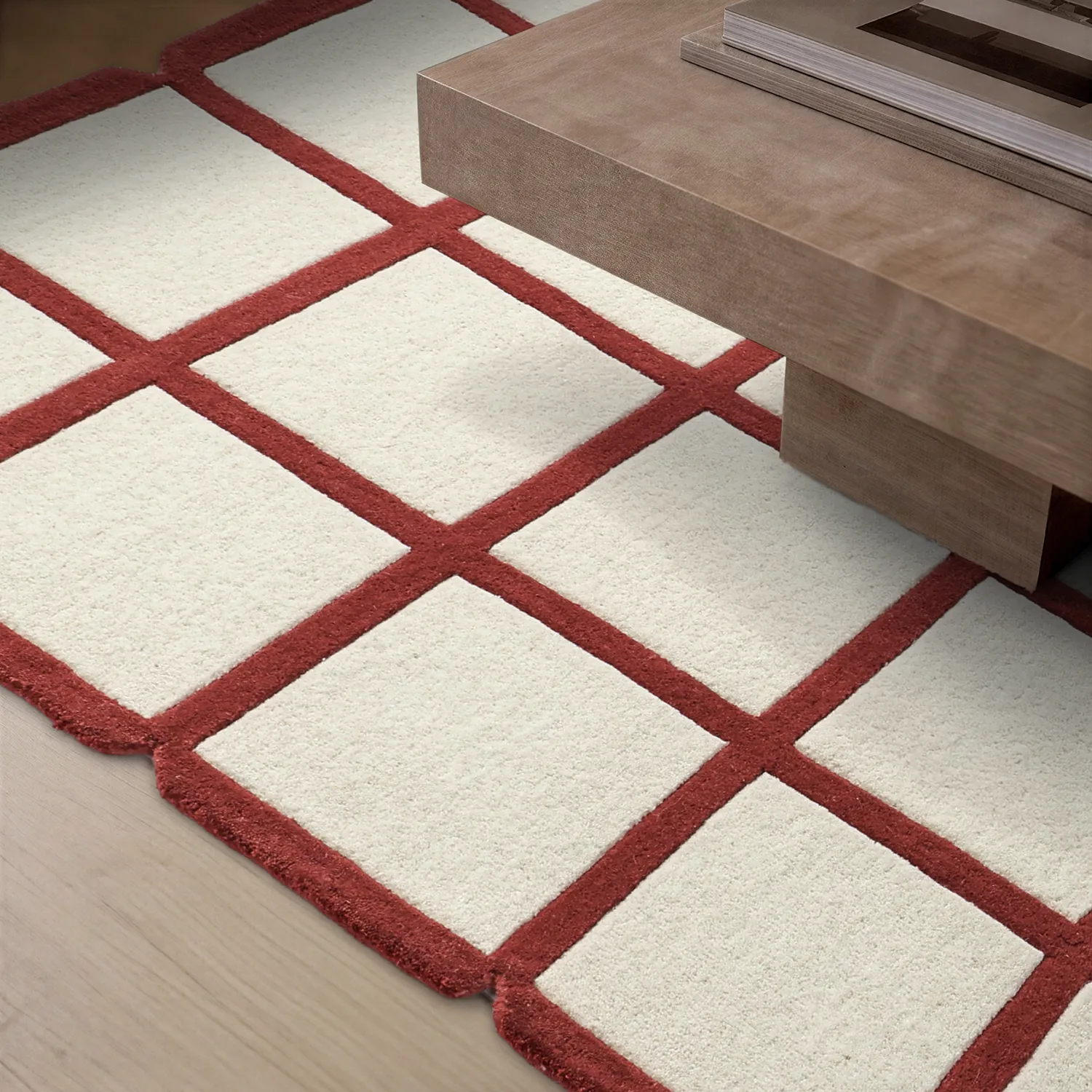 Ullmatta - Syl Hand Tufted Wool Premium (röd/vit)