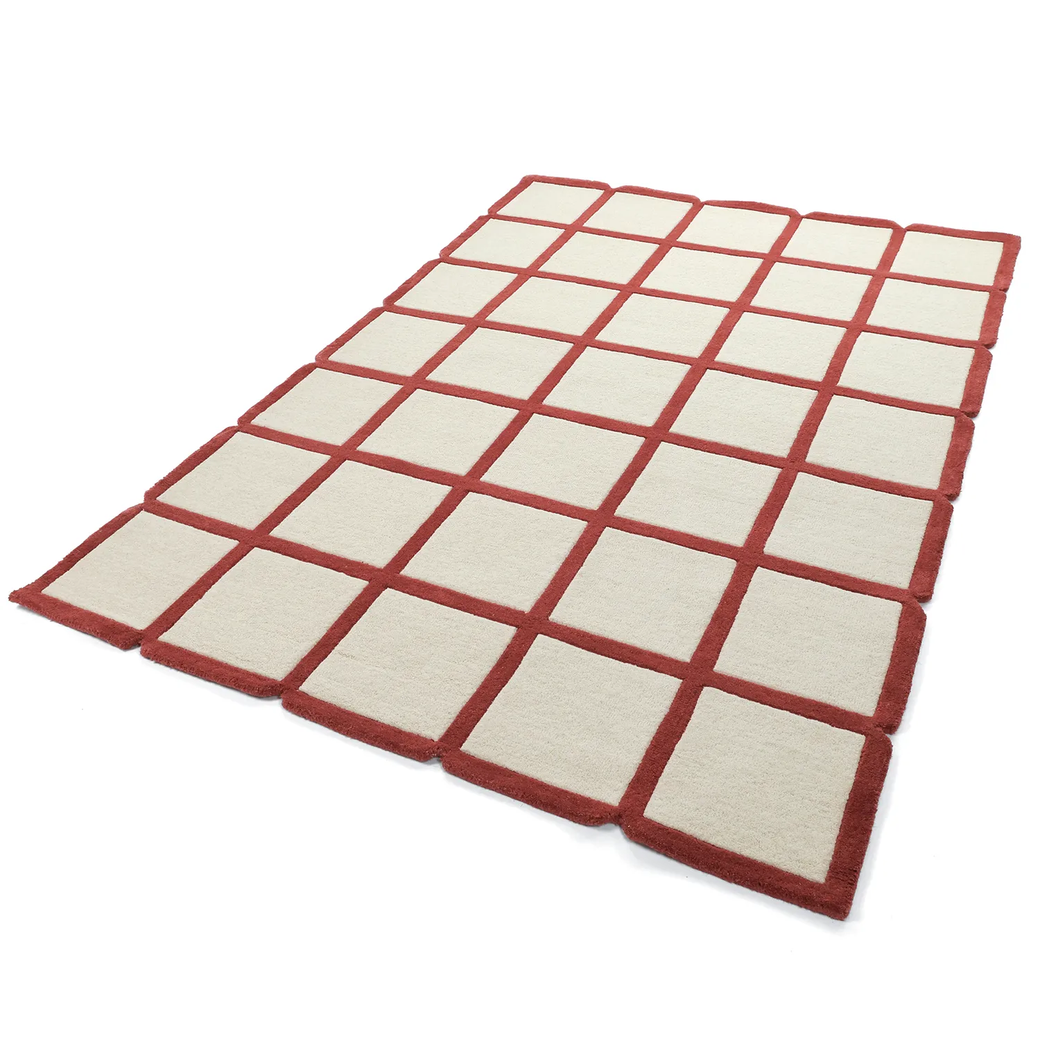 Ullmatta - Syl Hand Tufted Wool Premium (röd/vit)