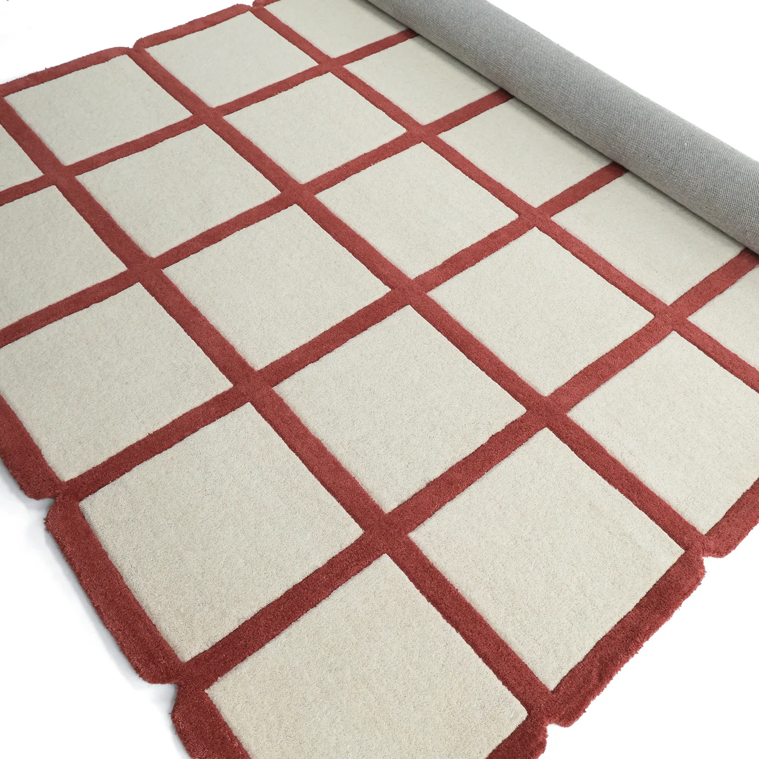 Ullmatta - Syl Hand Tufted Wool Premium (röd/vit)