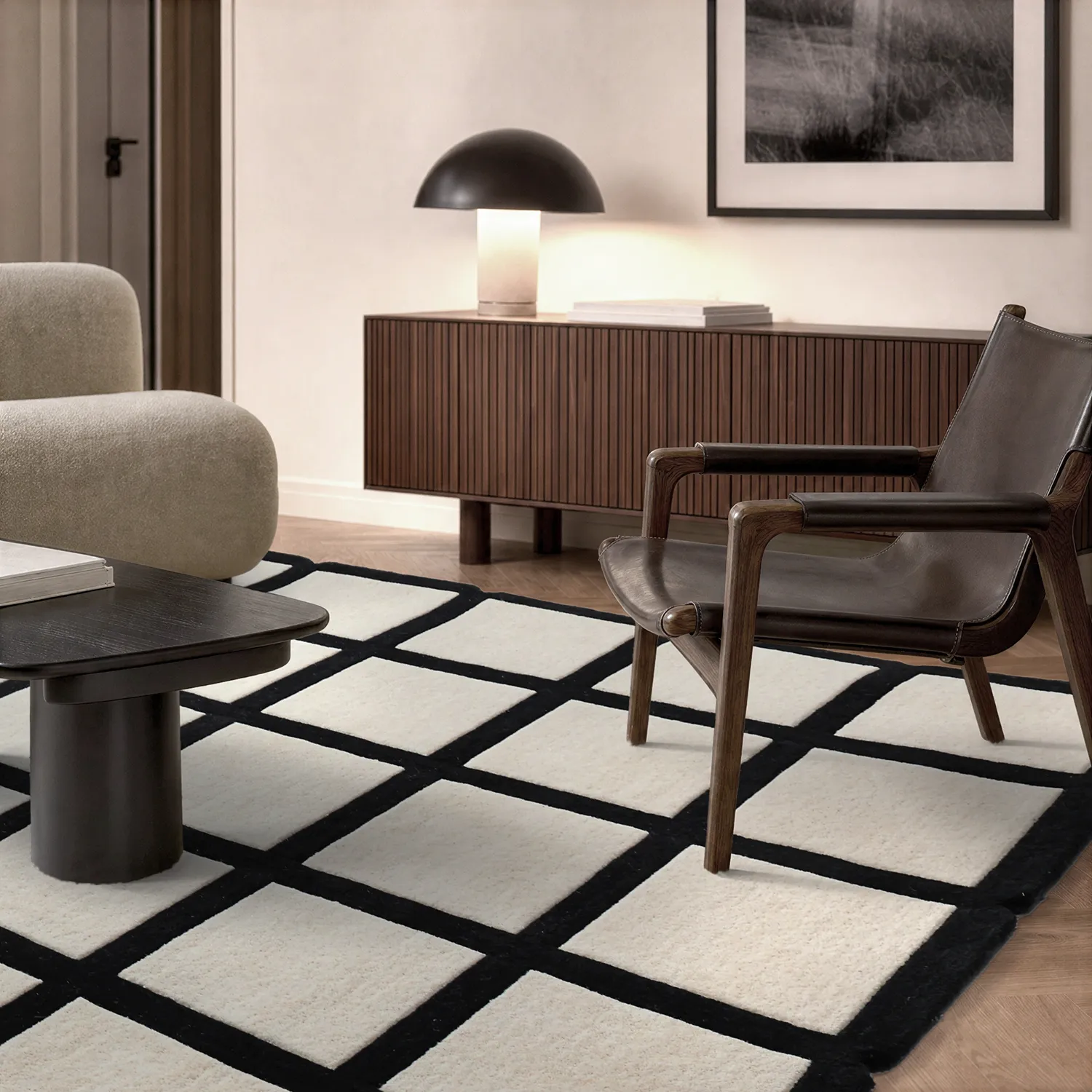 Ullmatta - Syl Hand Tufted Wool Premium (svart/vit)