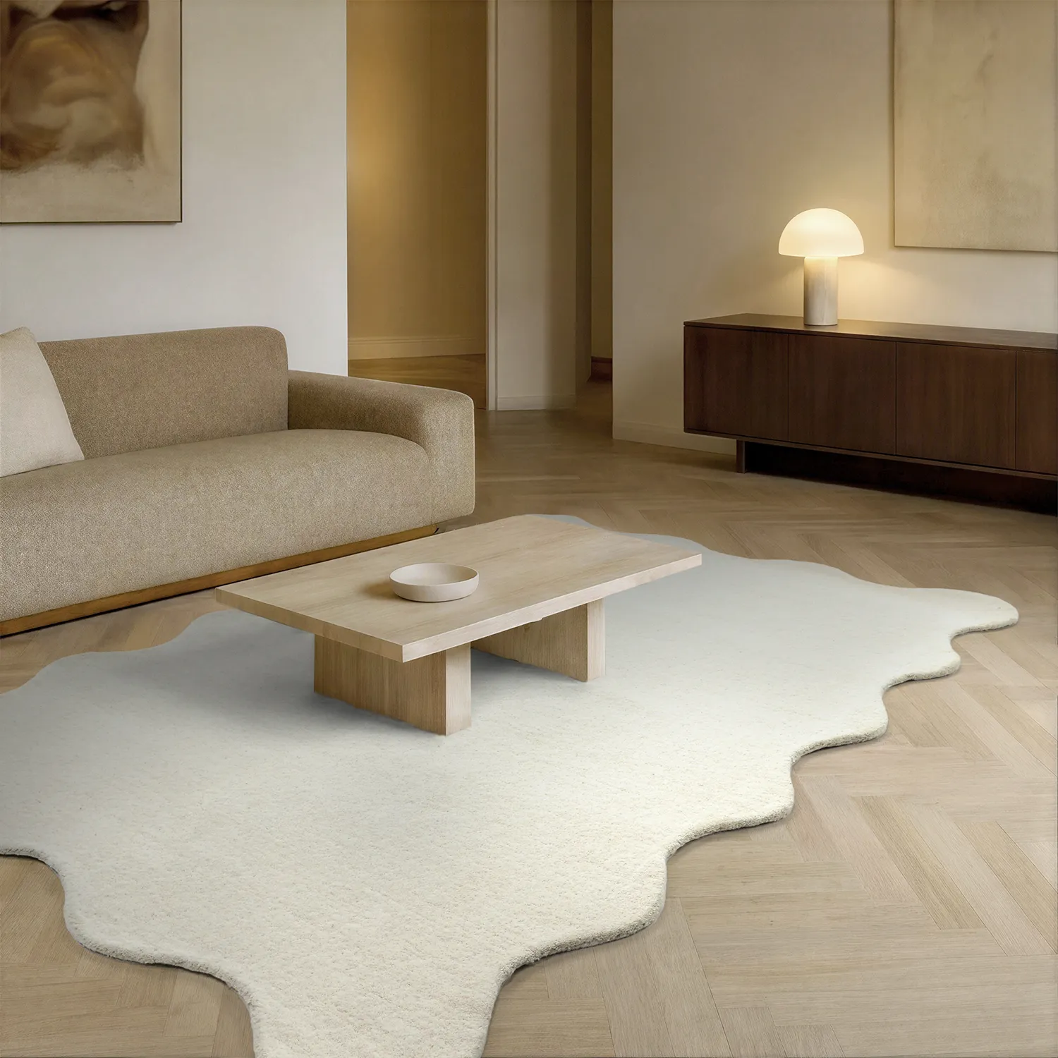 Vågig Ullmatta - Diu Hand Tufted Wool Premium (vit)
